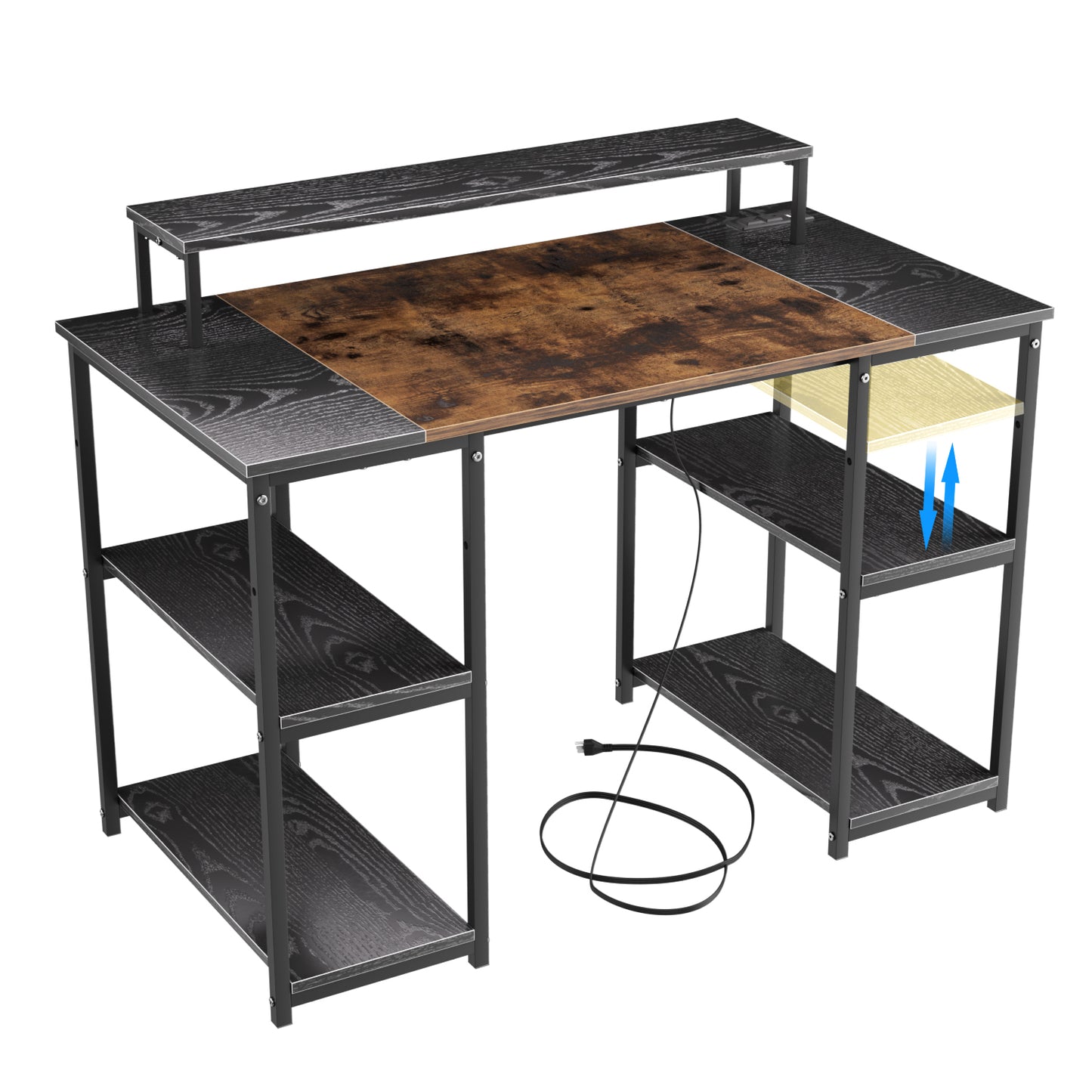 Escritorio de Almacenamiento con Puerto USB Con Estantes A Ambos Lados con Soporte para Monitor 120 X 60 X 88 cm
