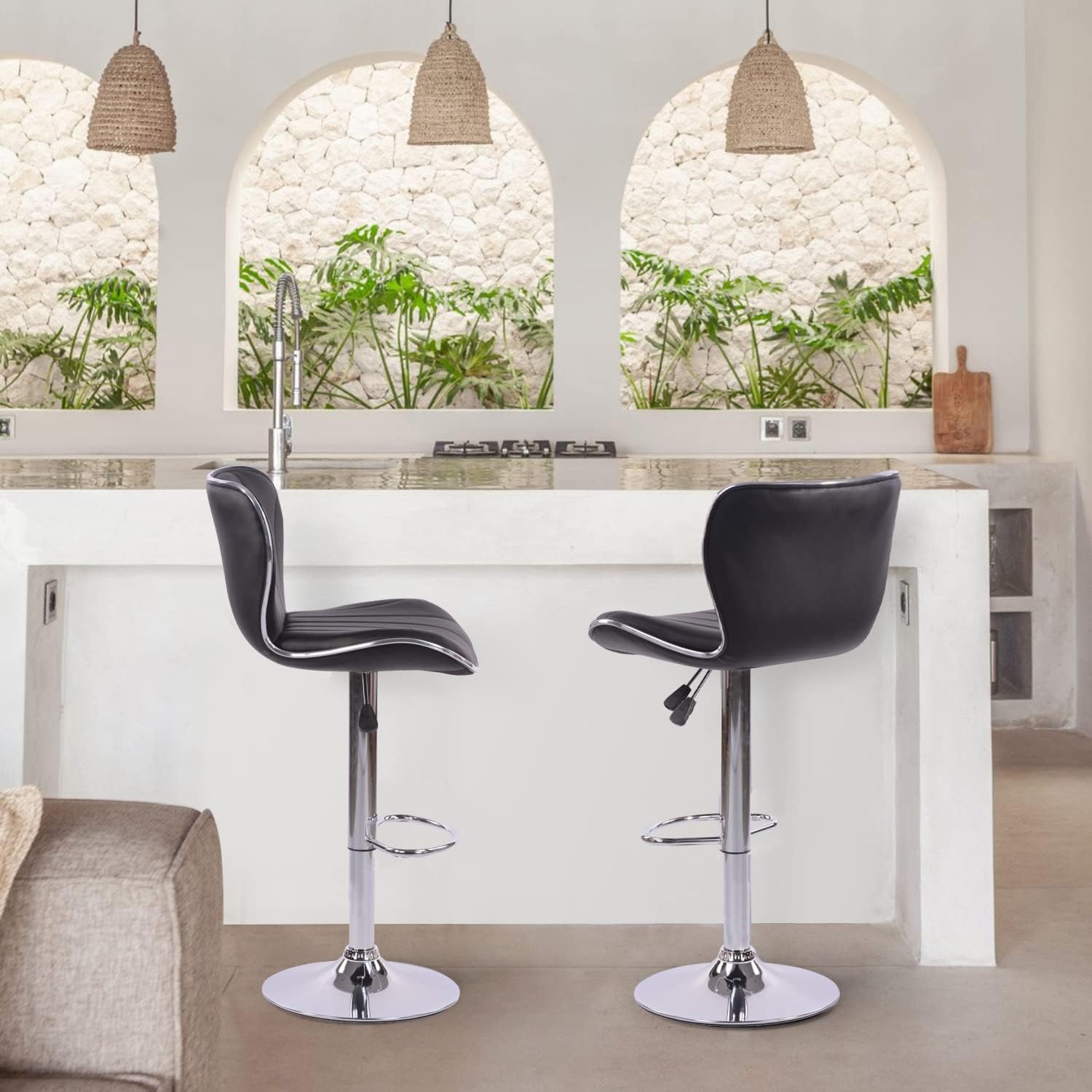 Taburetes de Bar Vintage de 2 Piezas Altura Ajustable Negro