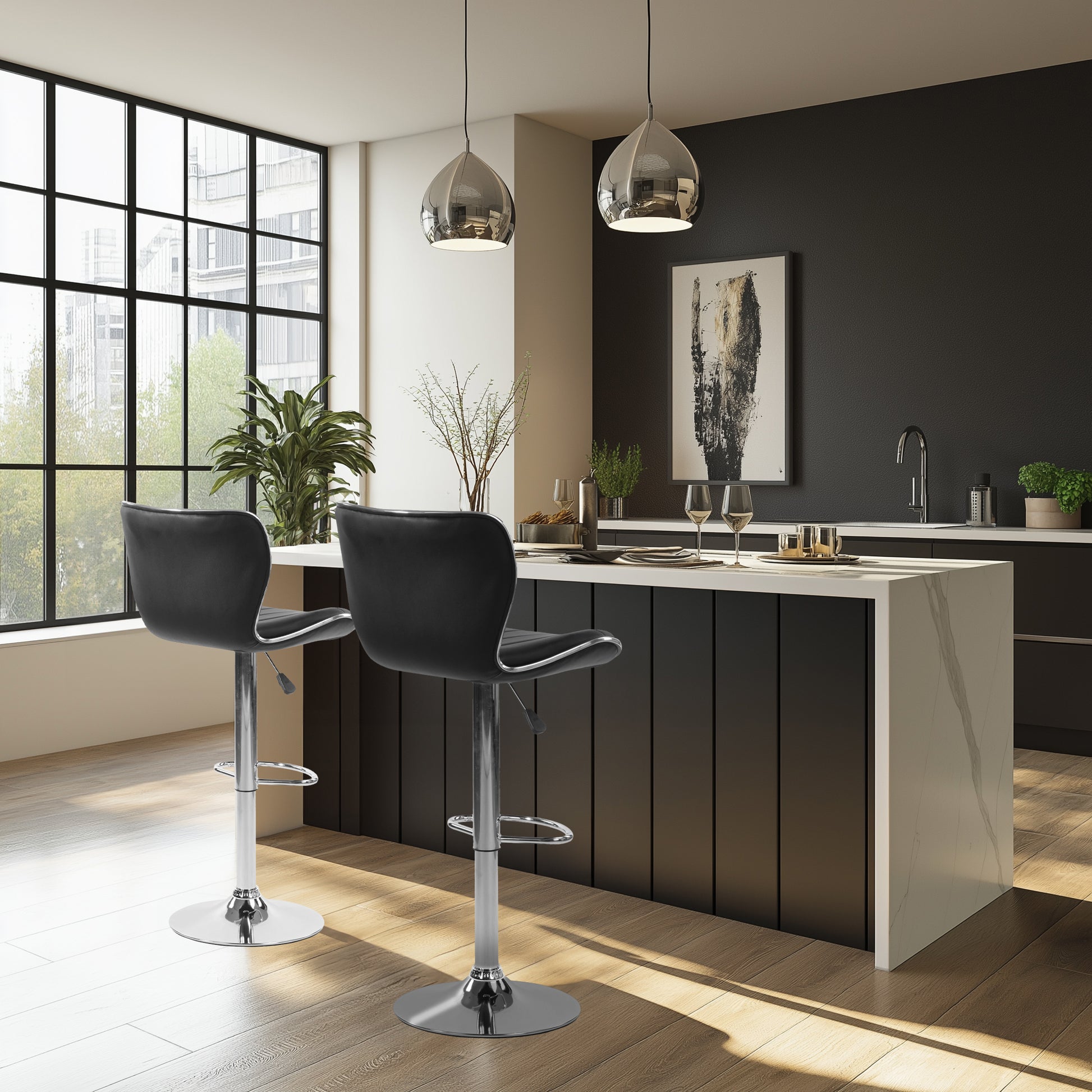 Taburetes de Bar Vintage de 2 Piezas Altura Ajustable Negro