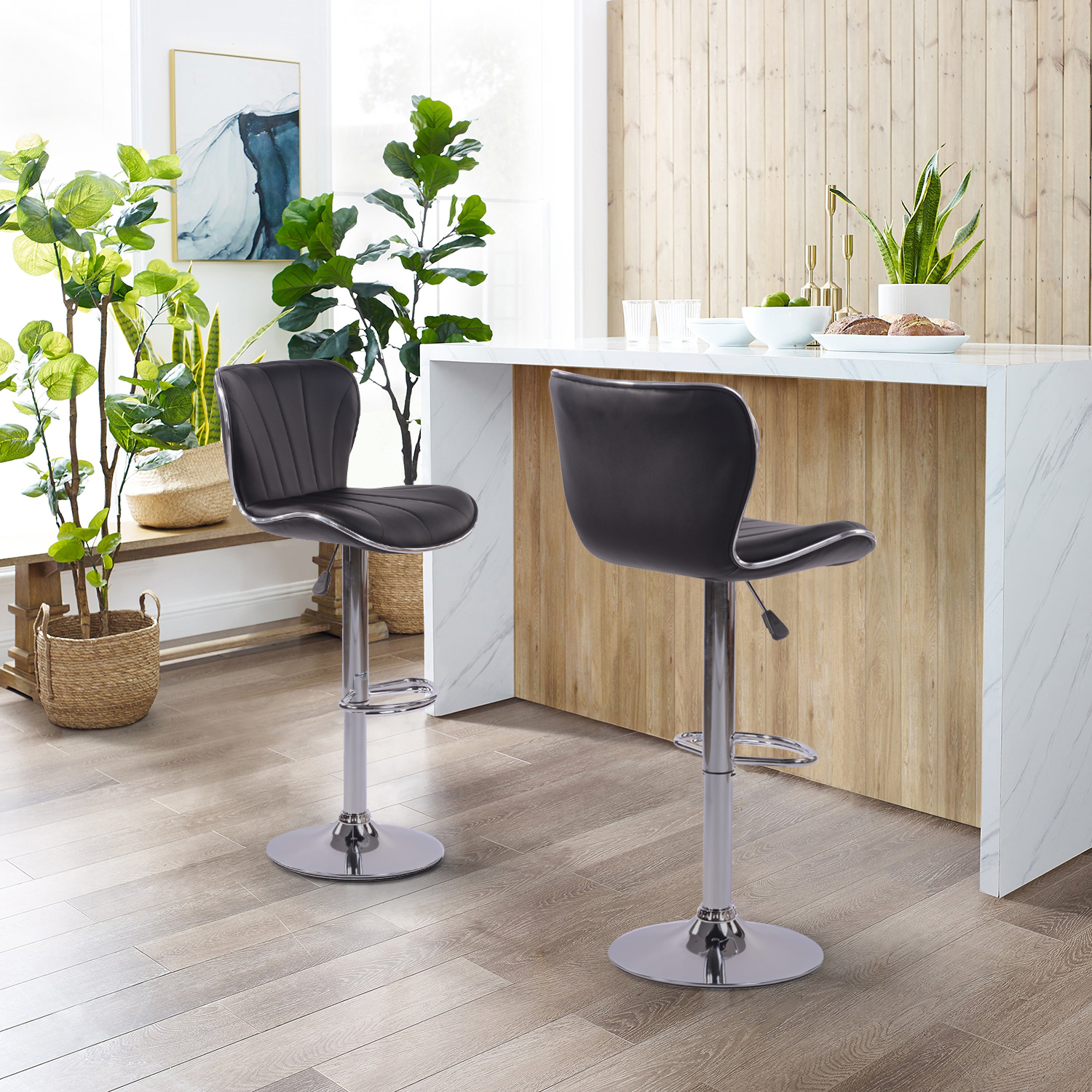 Taburetes de Bar Vintage de 2 Piezas Altura Ajustable Negro