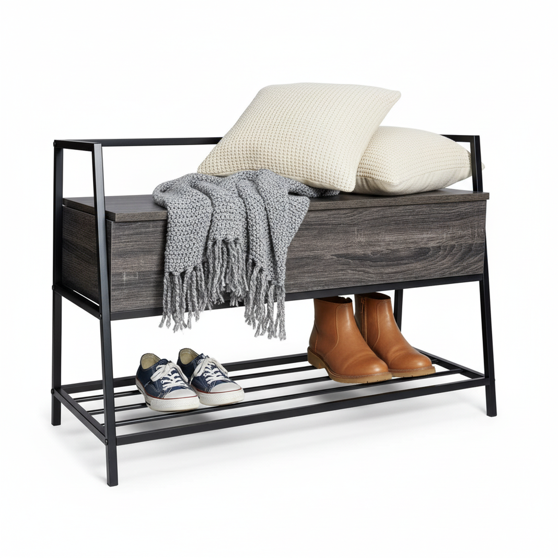 Banco Zapatero con Almacenamiento Ideal para Entrada y Sala de Estar Negro