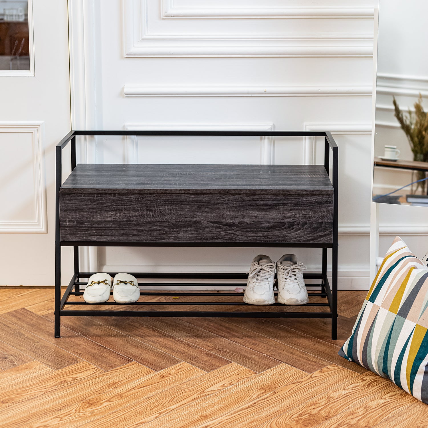 Banco Zapatero con Almacenamiento Ideal para Entrada y Sala de Estar Negro
