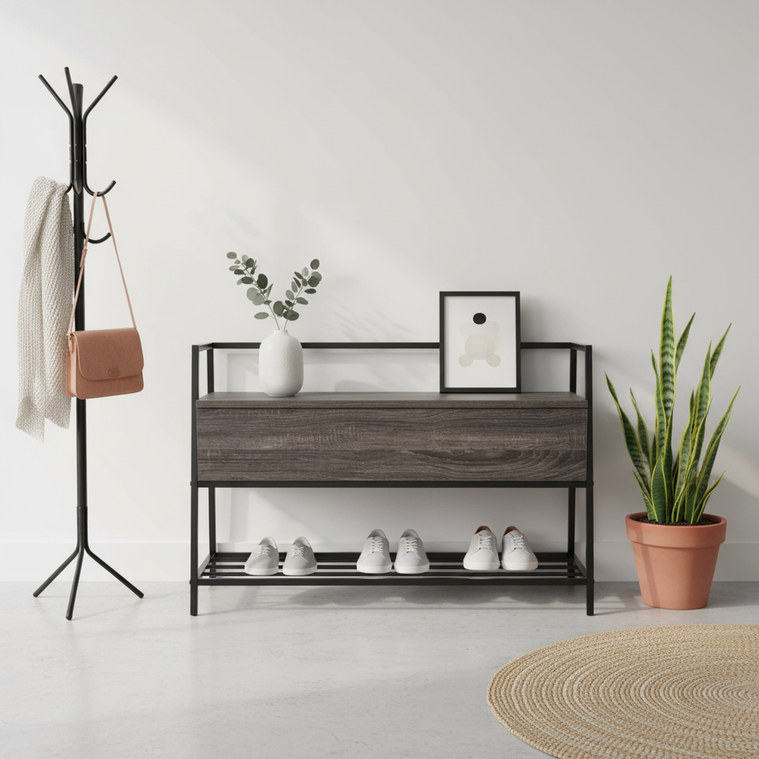 Banco Zapatero con Almacenamiento Ideal para Entrada y Sala de Estar Negro