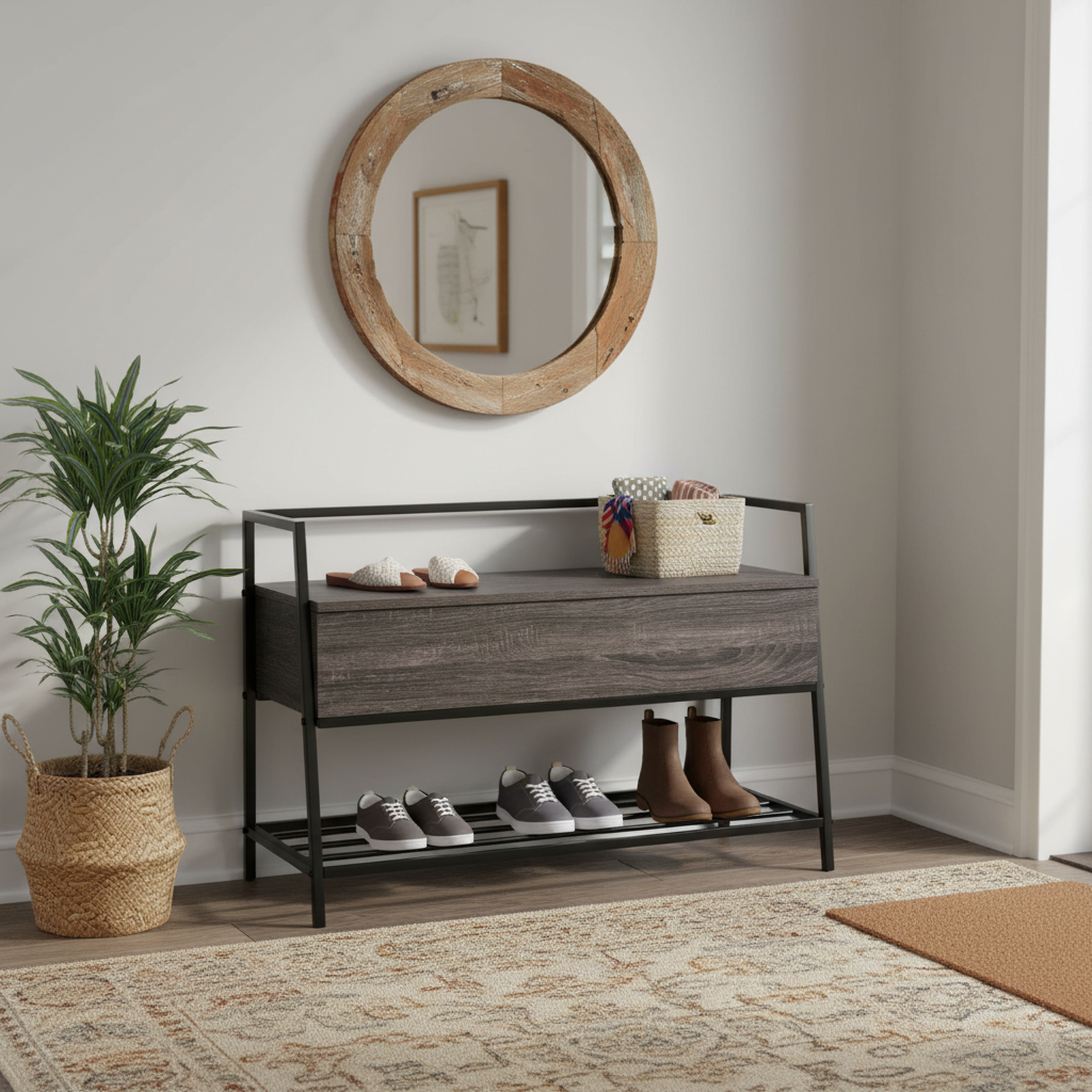 Banco Zapatero con Almacenamiento Ideal para Entrada y Sala de Estar Negro