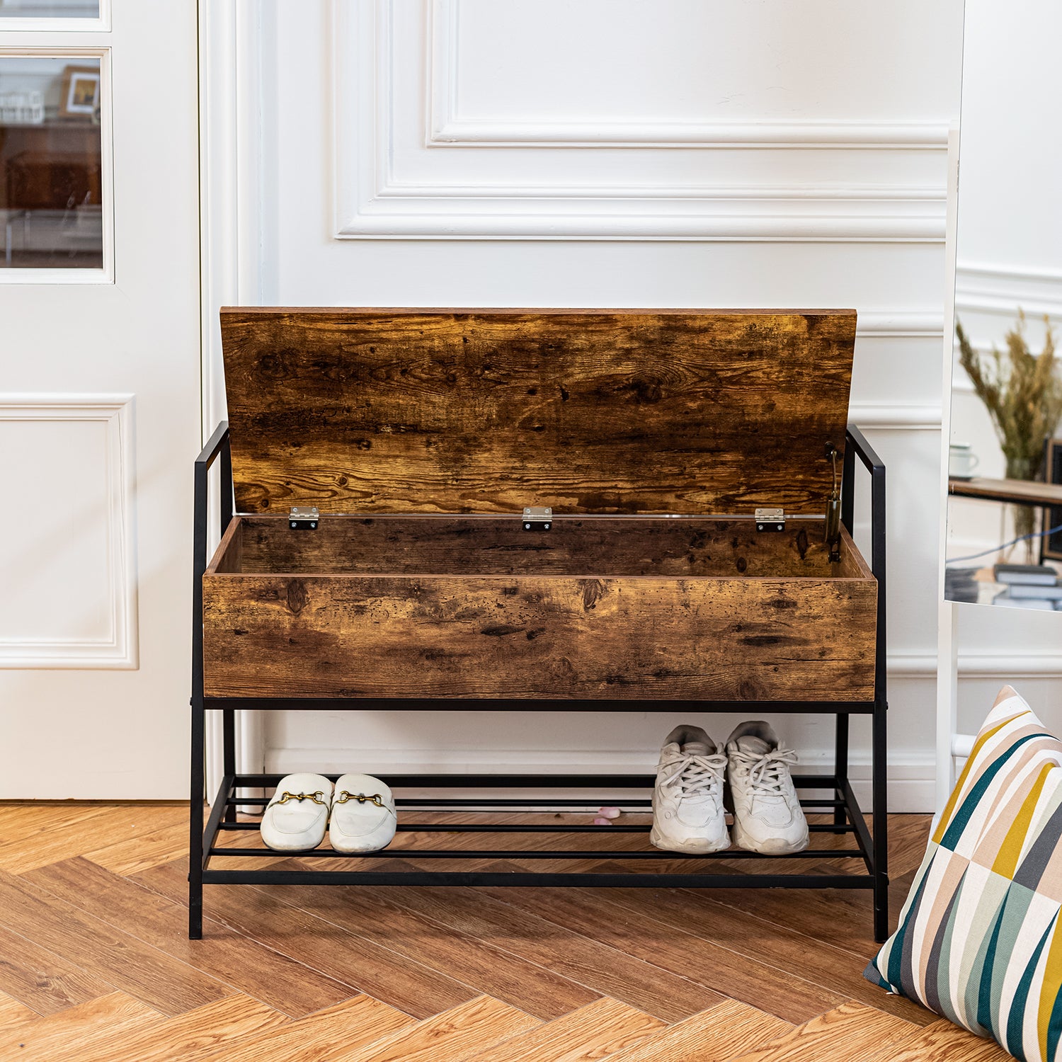 Banco Zapatero con Almacenaje, Adecuado para Entrada Sala de Estar Vintage