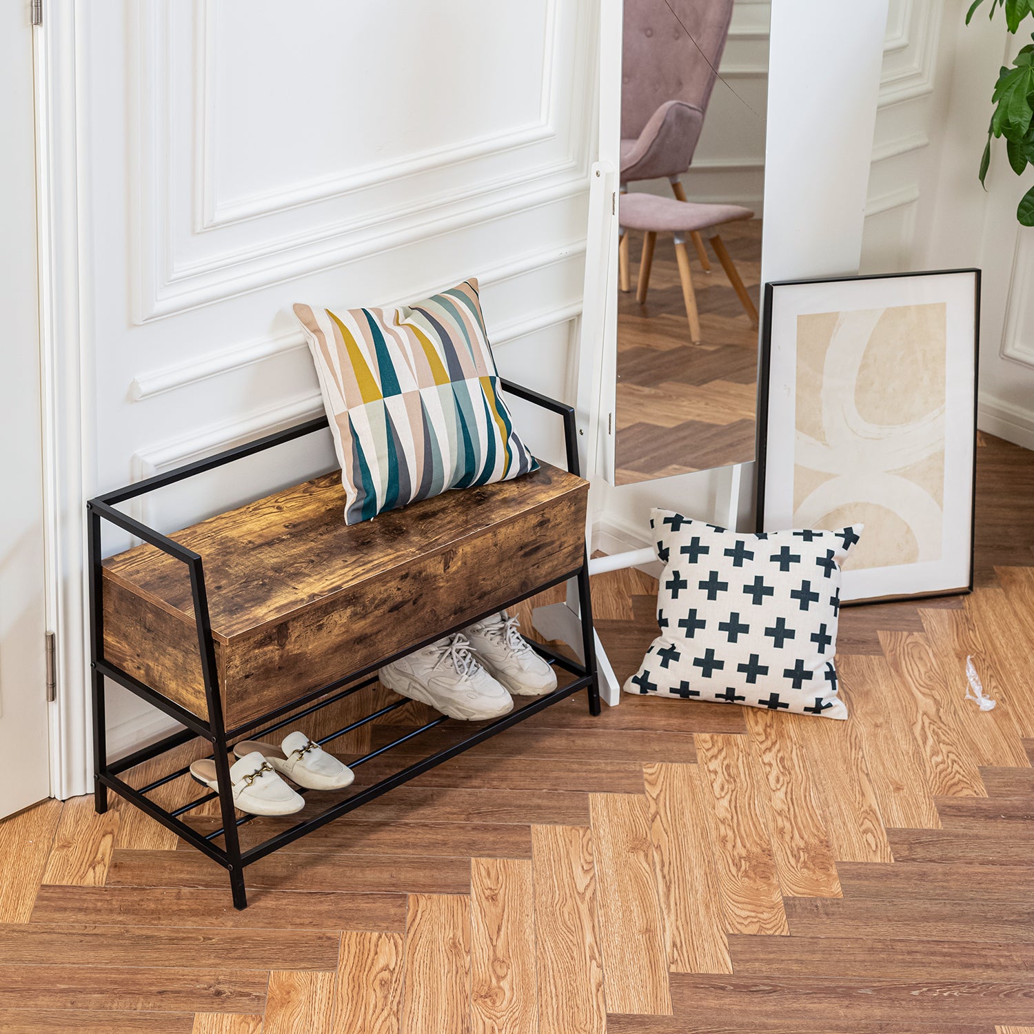 Banco Zapatero con Almacenaje, Adecuado para Entrada Sala de Estar Vintage