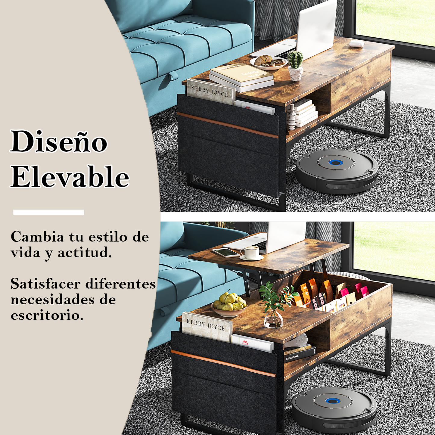 Mesa de Centro Elevable con Almacenamiento