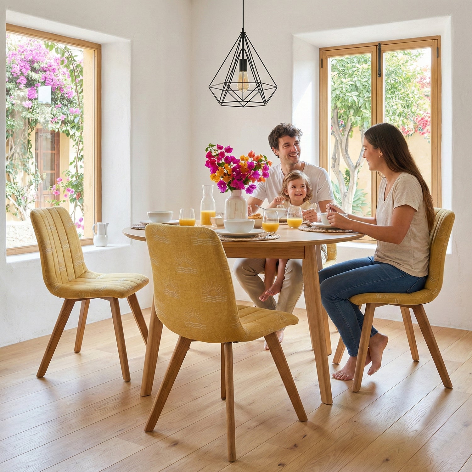 Cyber Homemake ● Silla de Comedor con Estampado de Sol y Mar Juego de 4 (Amarillo)
