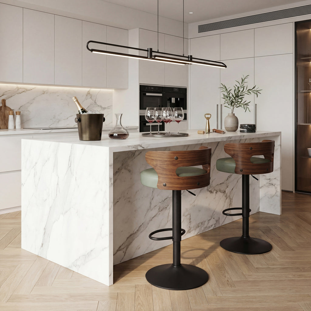Cyber Homemake ● Taburete de Bar Nórdico con Respaldo de Madera