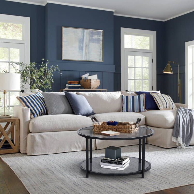 Mesa de centro redonda de cristal 80x80x42cm Gris