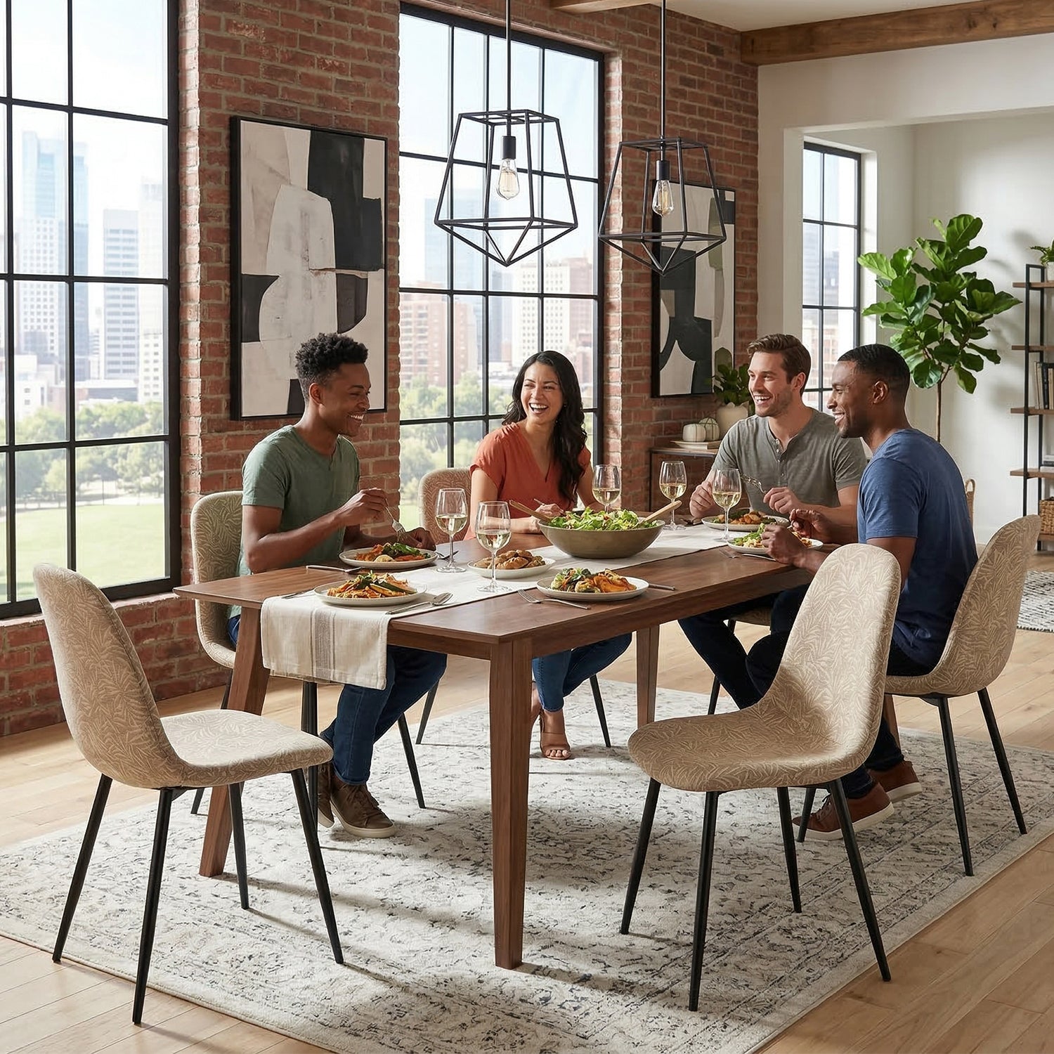 Cyber Homemake ● Silla de Comedor con Estampado de Hojas de Palmera (Beige)