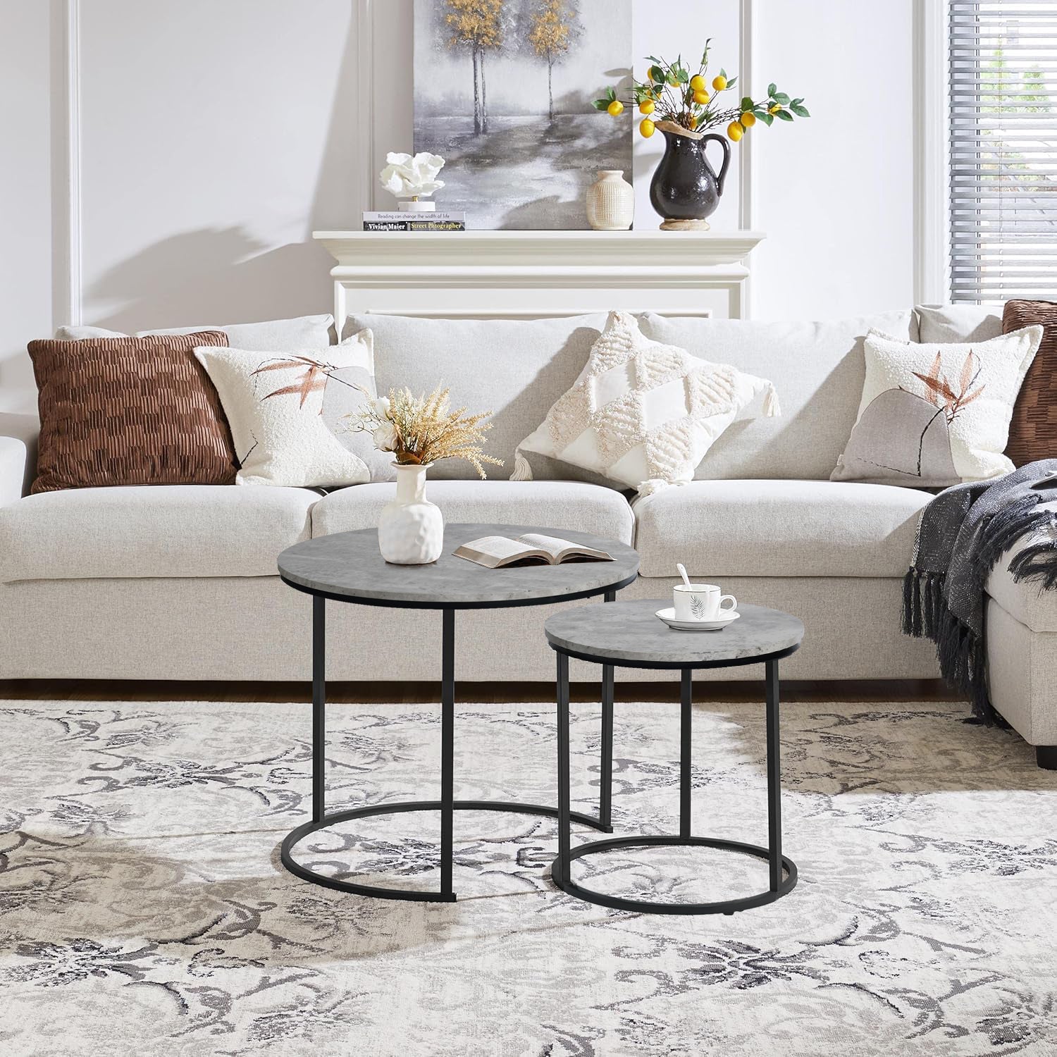 Juego de Mesa de Centro Redonda de 2 Piezas Gris