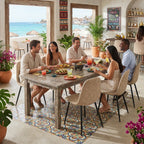 Cyber Homemake ● Silla de Comedor con Estampado de Hojas de Palmera (Beige)
