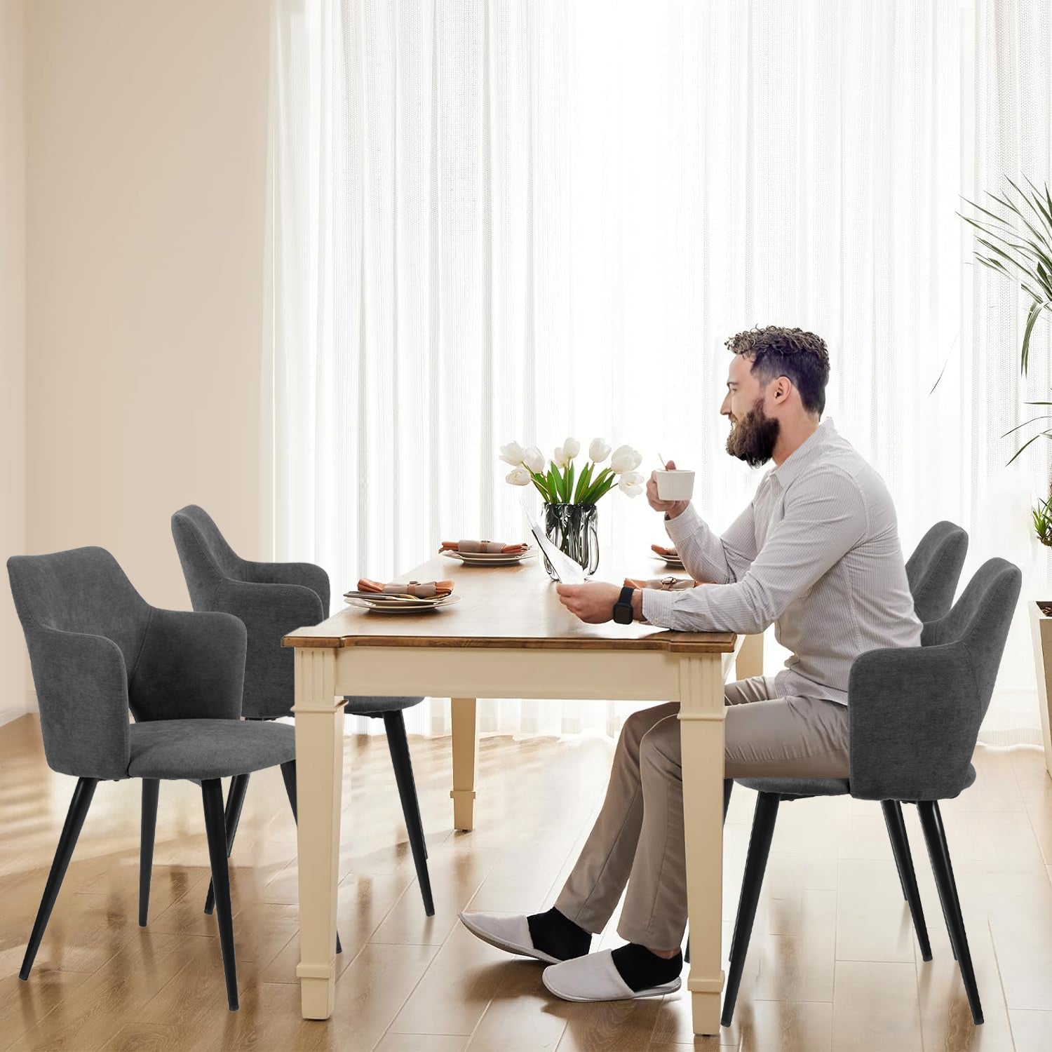 Conjunto de 2 Sillas de Comedor Modernas Respaldo de Diseño Vintage Gris