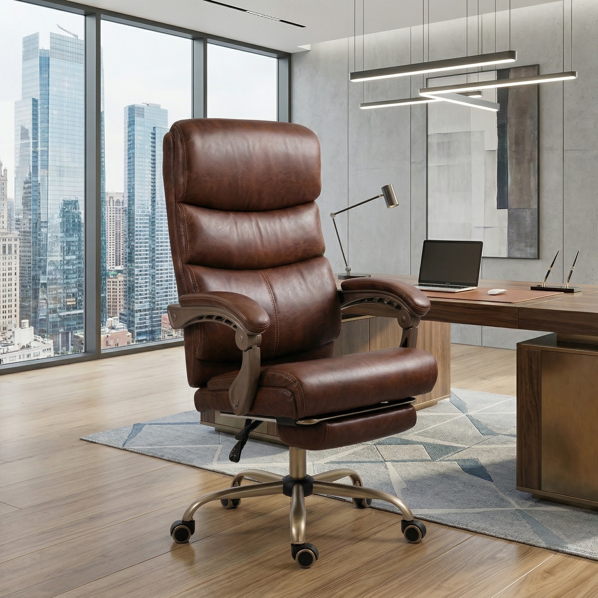 Cyber Homemake ● Silla Ejecutiva de Cuero Vintage con Reposapiés