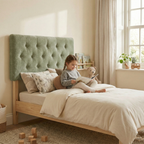 Cyber Homemake ● Cabecera de Cama Twin Tapizada con Altura Ajustable Patas de Madera Acolchada (Verde)
