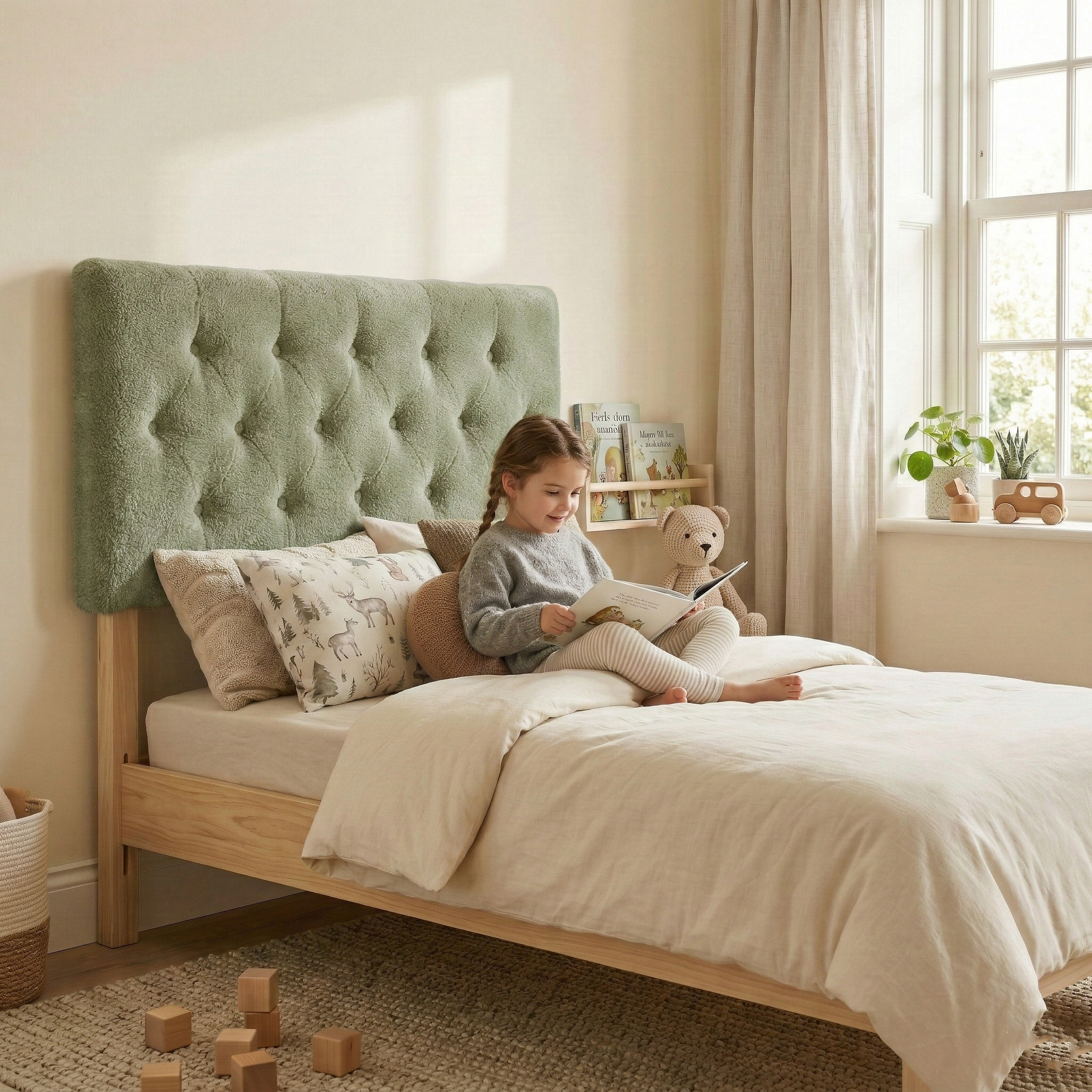 Cyber Homemake ● Cabecera de Cama Twin Tapizada con Altura Ajustable Patas de Madera Acolchada (Verde)