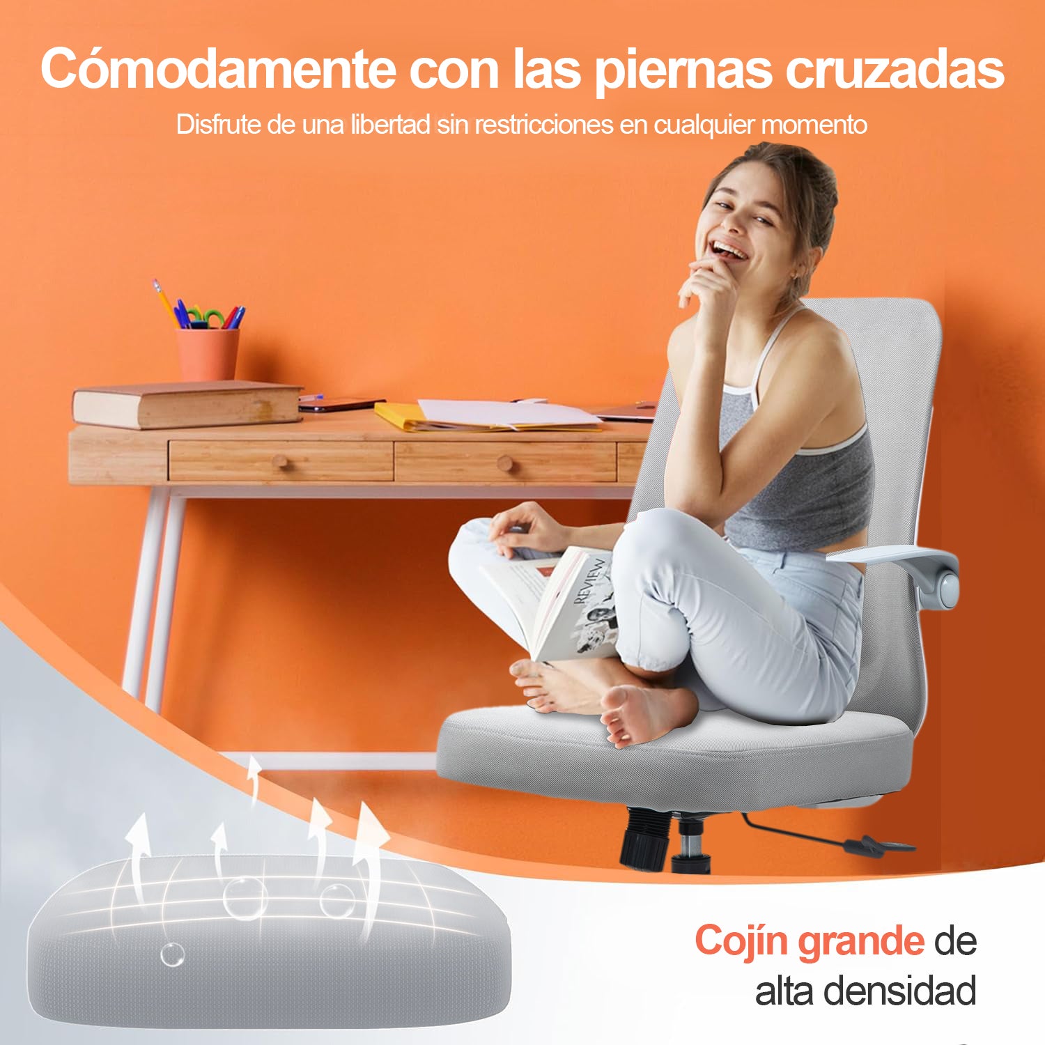 Silla de Oficina Giratoria Regulable en Altura y Lumbar Apta Gris