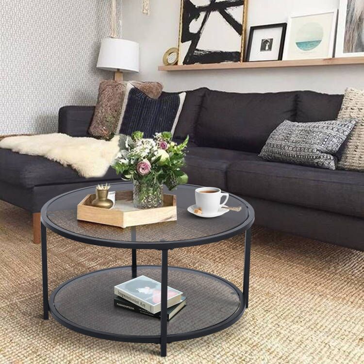 Mesa de centro redonda de cristal 80x80x42cm Gris