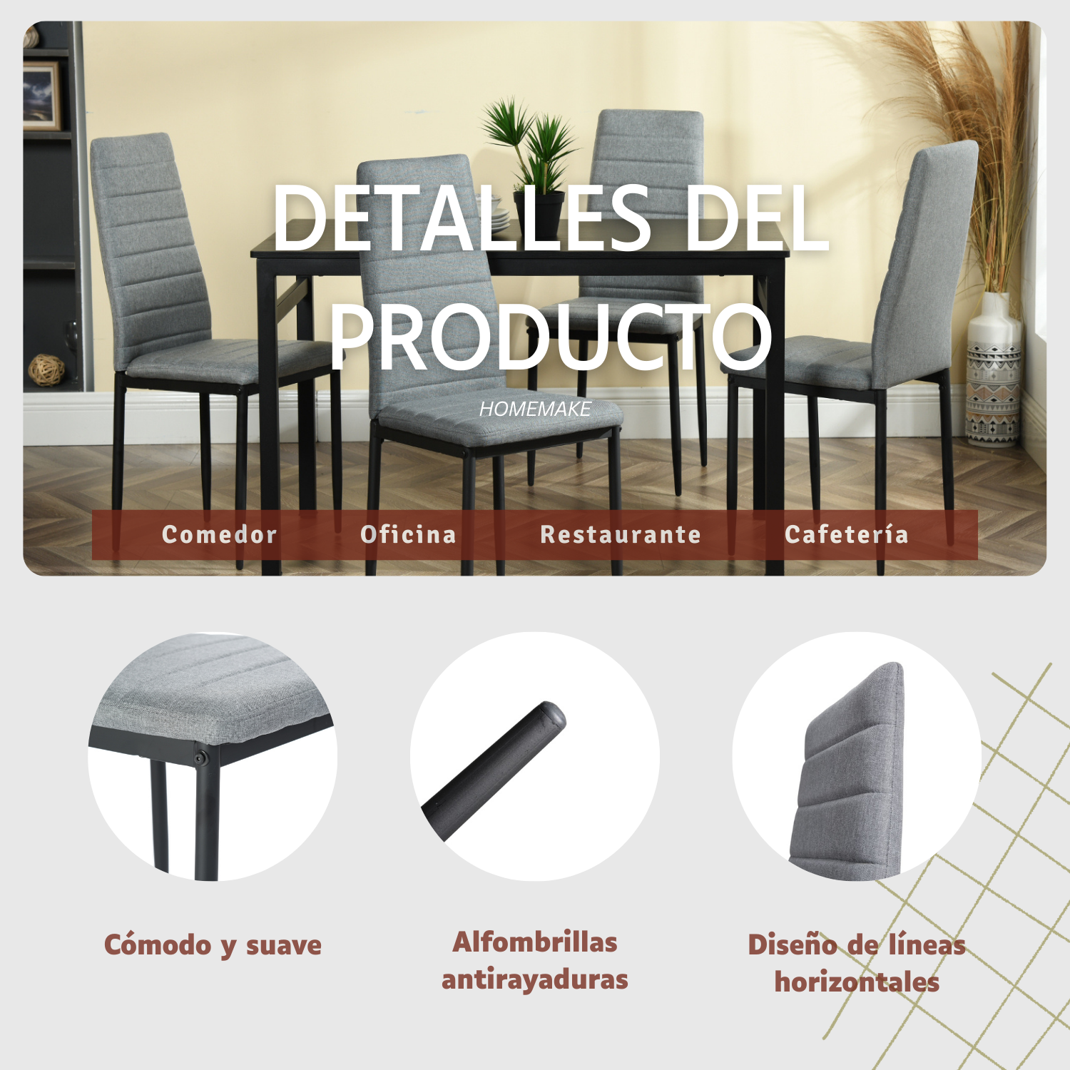 Juego de 4 Sillas de Comedor Contemporáneas en Gris