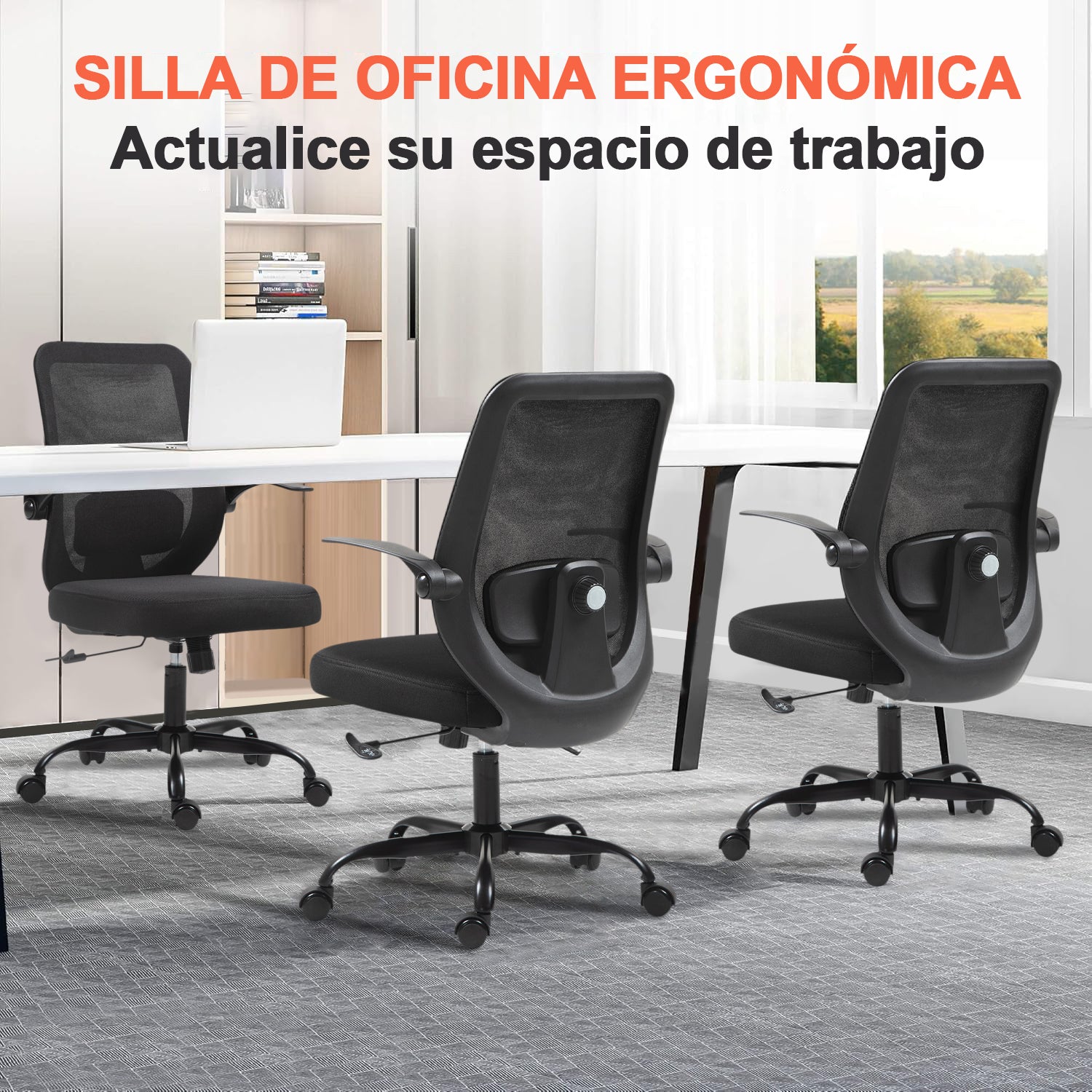 Silla de Oficina Giratoria Regulable en Altura y Lumbar Apta Negro
