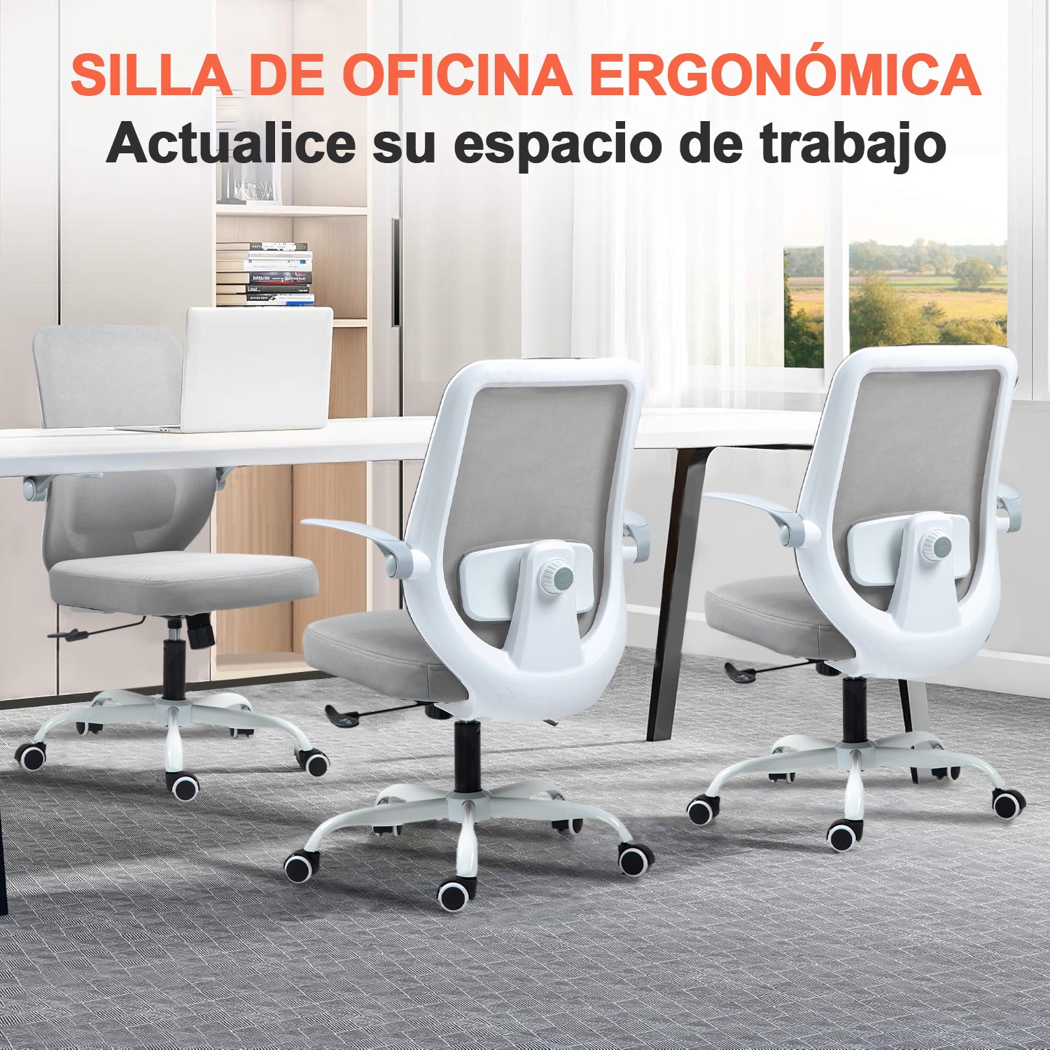Silla de Oficina Giratoria Regulable en Altura y Lumbar Apta Gris