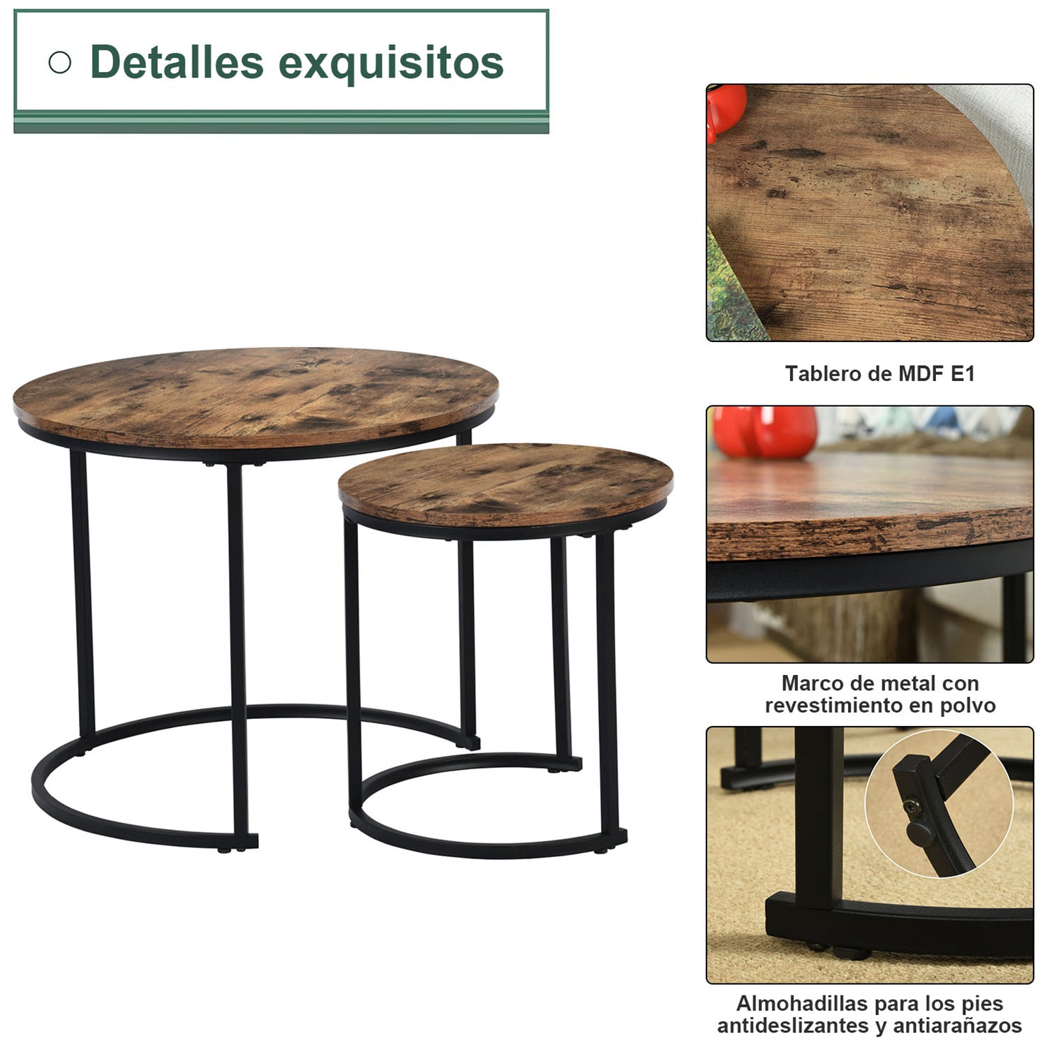 Set de 2 Mesas de Centro Redonda Marrón