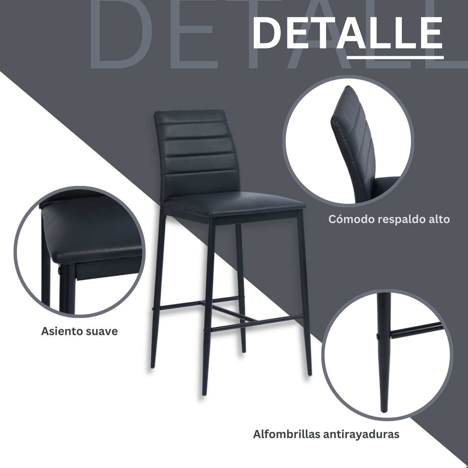 Juego de 2 Taburetes de Bar ContemporáNeos Respaldo Alto Negro