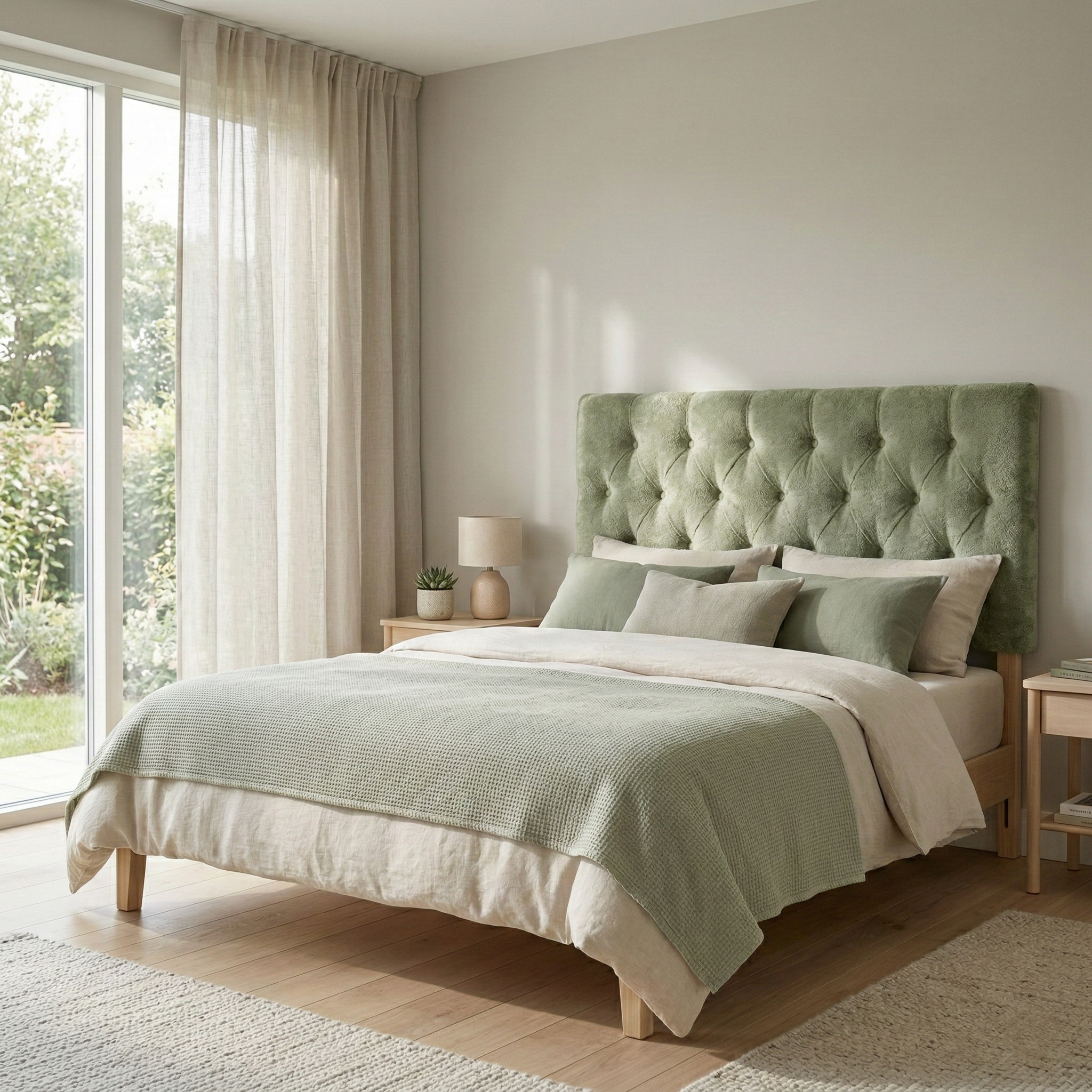 Cyber Homemake ● Cabecera de Cama Twin Tapizada con Altura Ajustable Patas de Madera Acolchada (Verde)