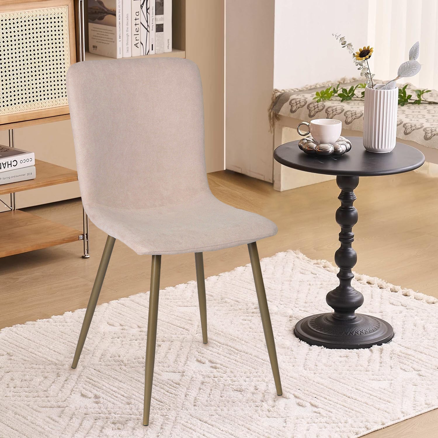 Sillas de Comedor de 4 Piezas Patas Doradas de Metal de Estilo Moderno Beige
