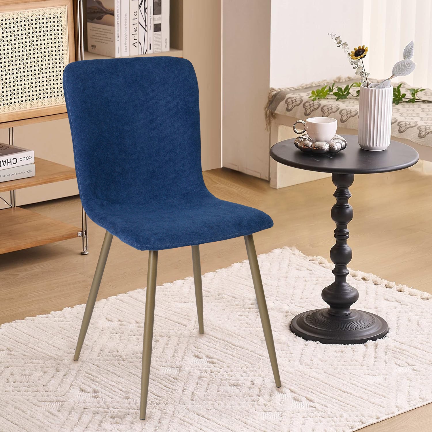 Sillas de Comedor de 4 Piezas Patas Doradas de Metal de Estilo Moderno Azul