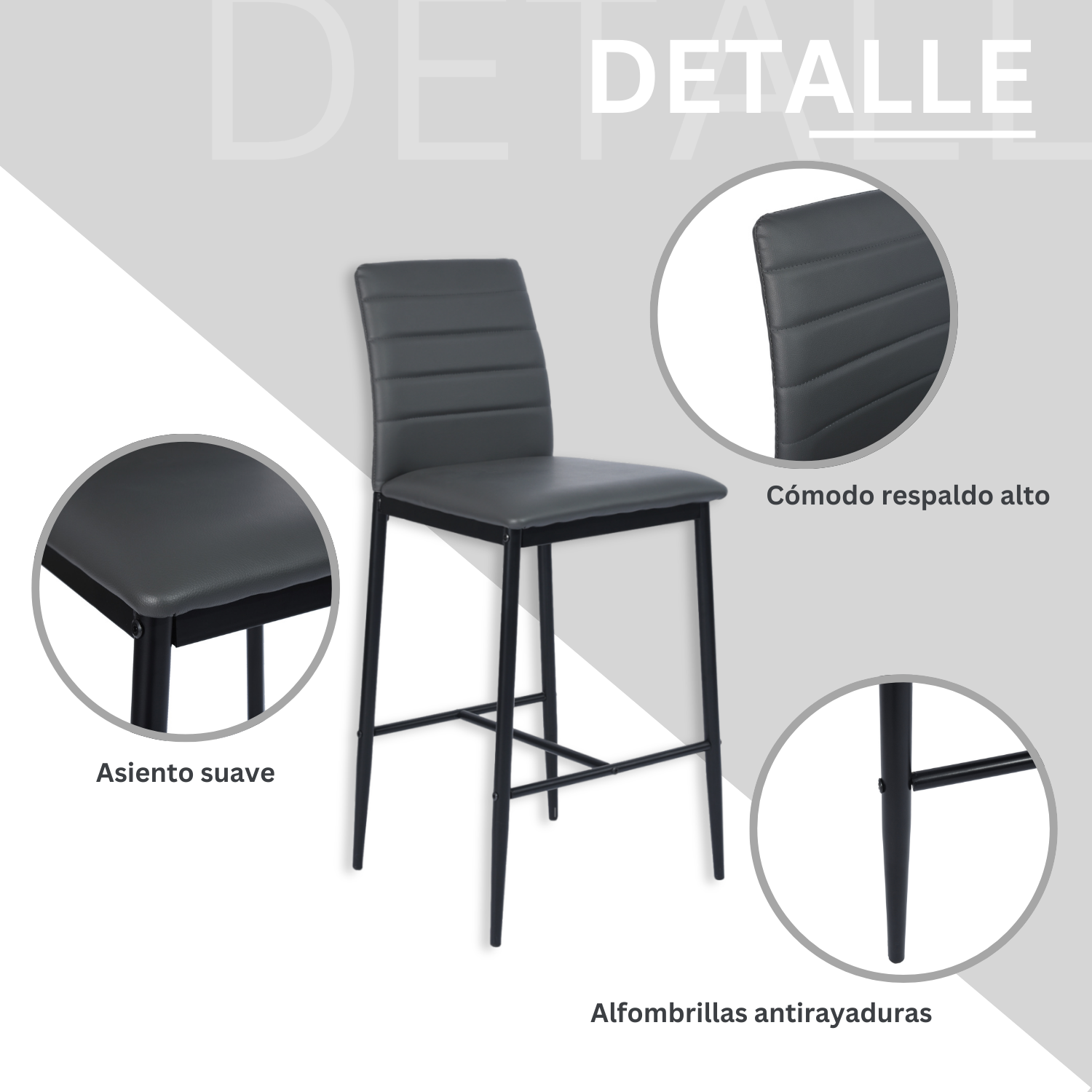 Juego de 2 Sillas de Bar Modernas Color Vino con Respaldo para Bar/Cocina/Restaurante Gris