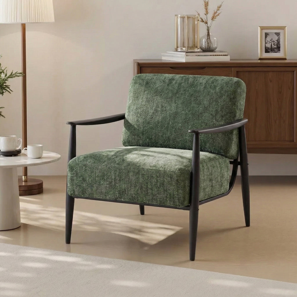 Cyber Homemake ● Sillón de Terciopelo Chenilla y Madera (Verde)