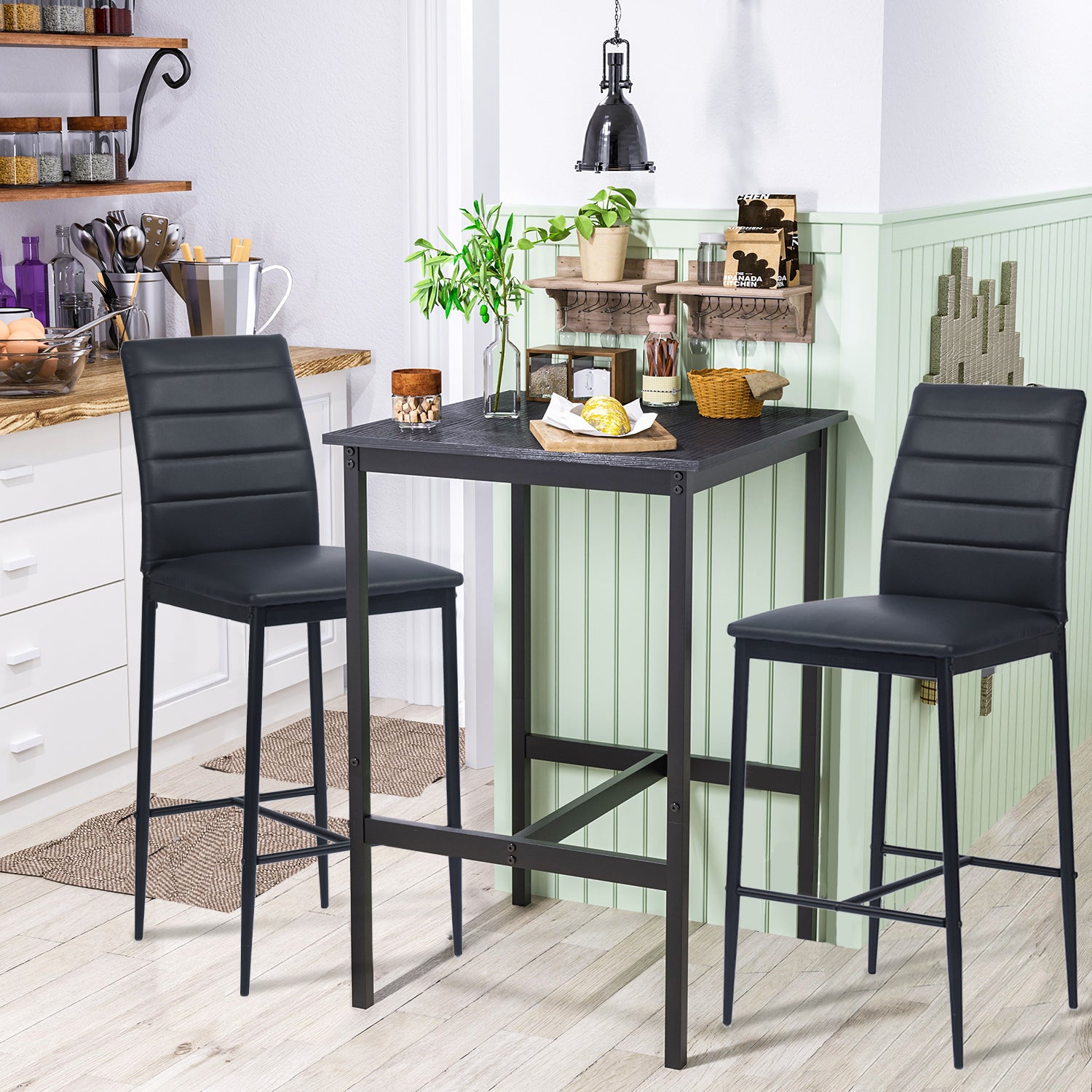 Juego de 2 Taburetes de Bar ContemporáNeos Respaldo Alto Negro