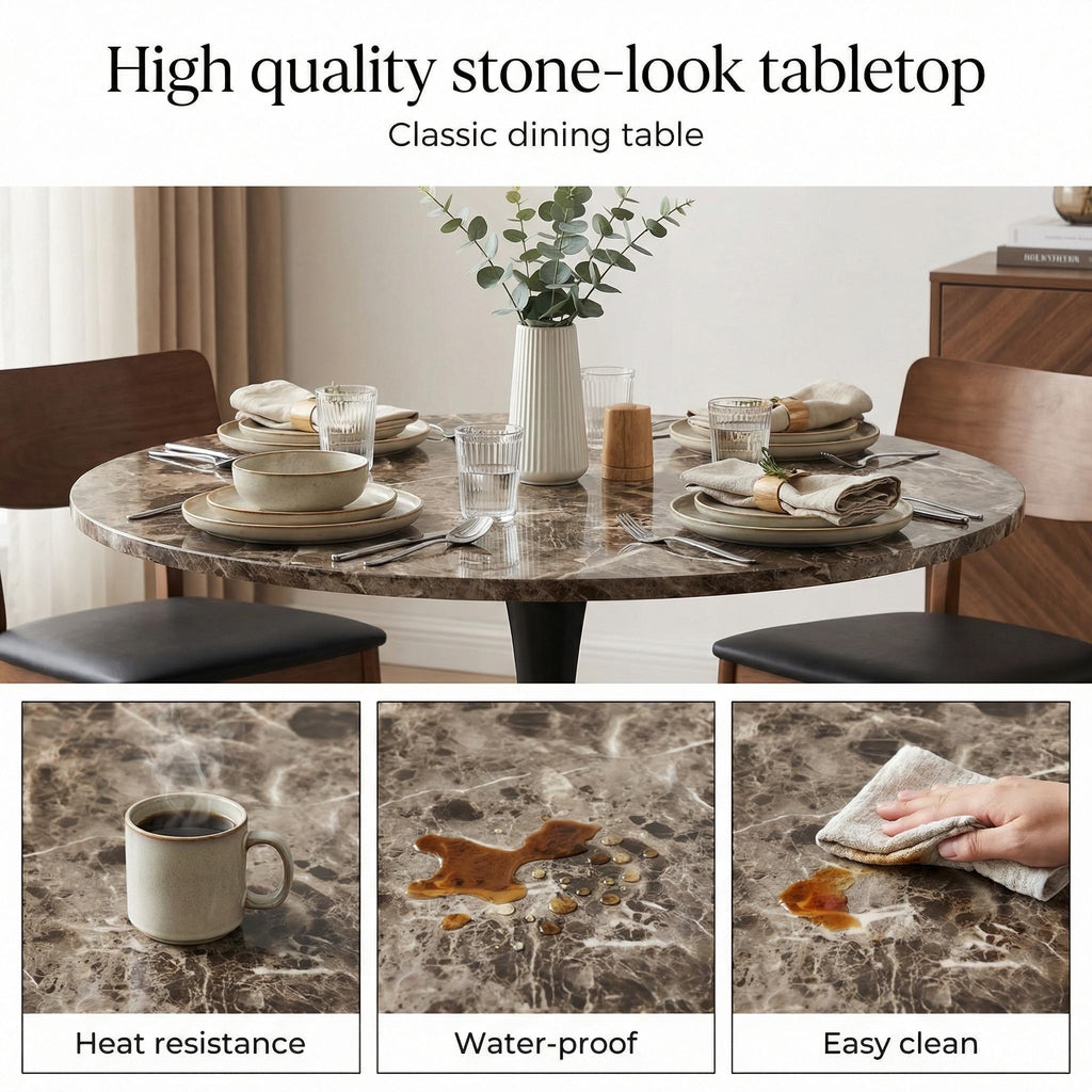 Cyber Homemake ● Mesa de Comedor Redonda con Revestimiento de Mármol