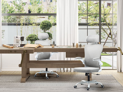 Silla de Oficina Ergonómica Giratoria Regulable con Reposabrazos Reposacabezas y Soporte Lumbar Apta Gris