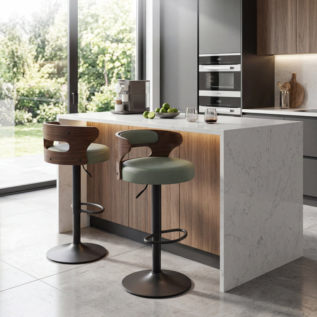 Cyber Homemake ● Taburete de Bar Nórdico con Respaldo de Madera