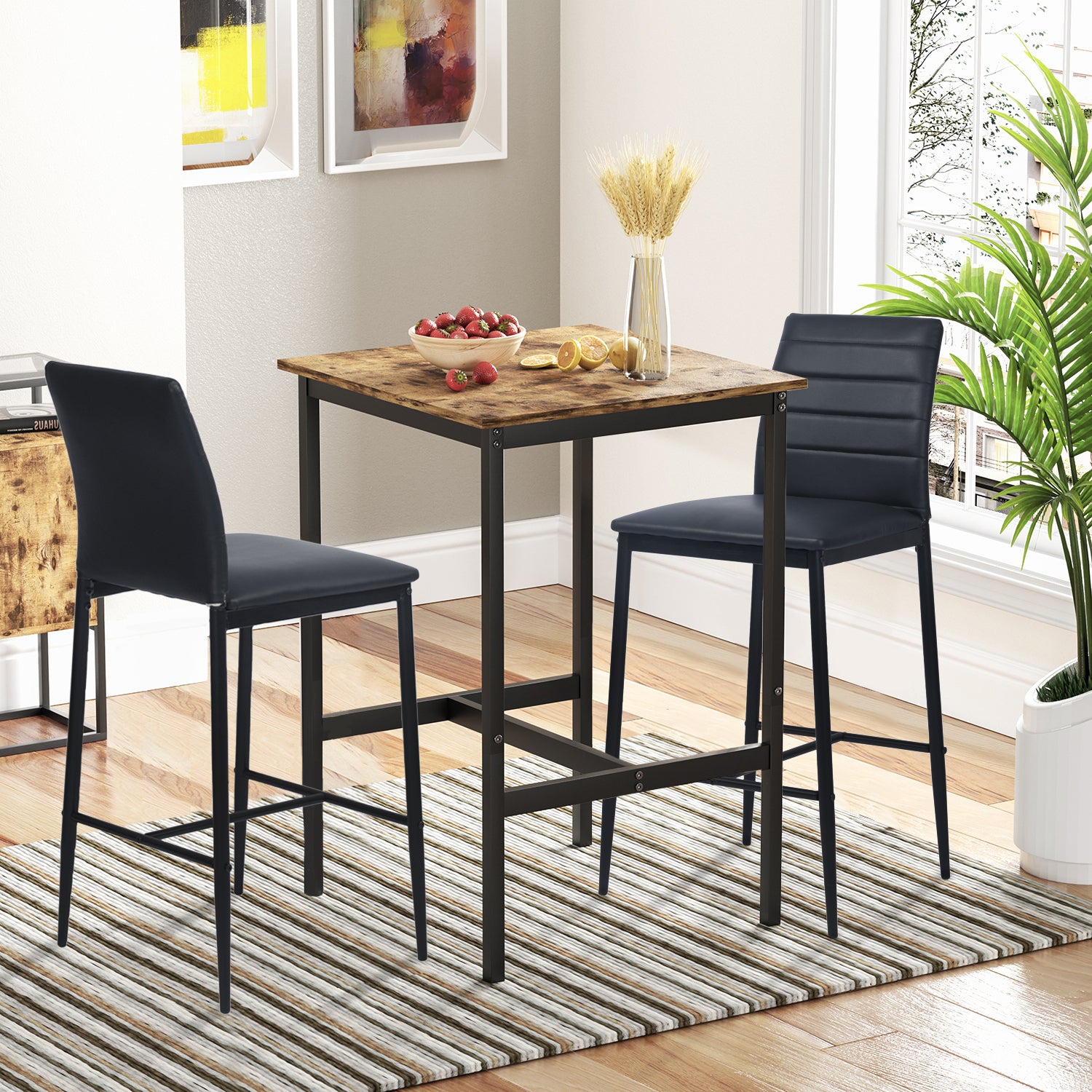 Juego de 2 Taburetes de Bar ContemporáNeos Respaldo Alto Negro