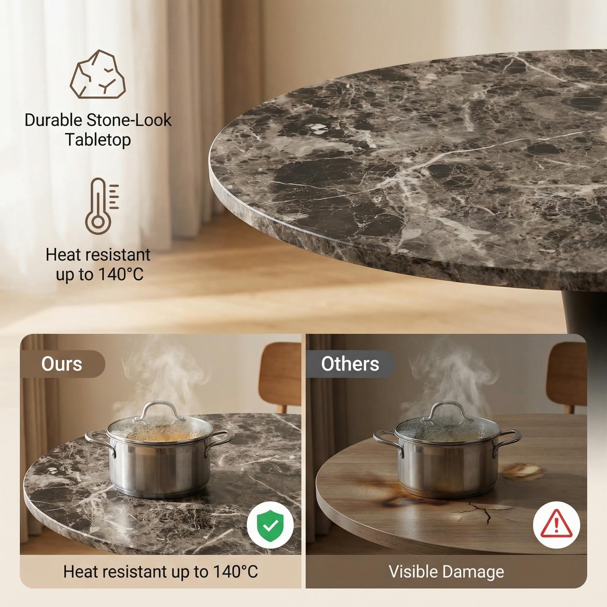 Cyber Homemake ● Mesa de Comedor Redonda con Revestimiento de Mármol