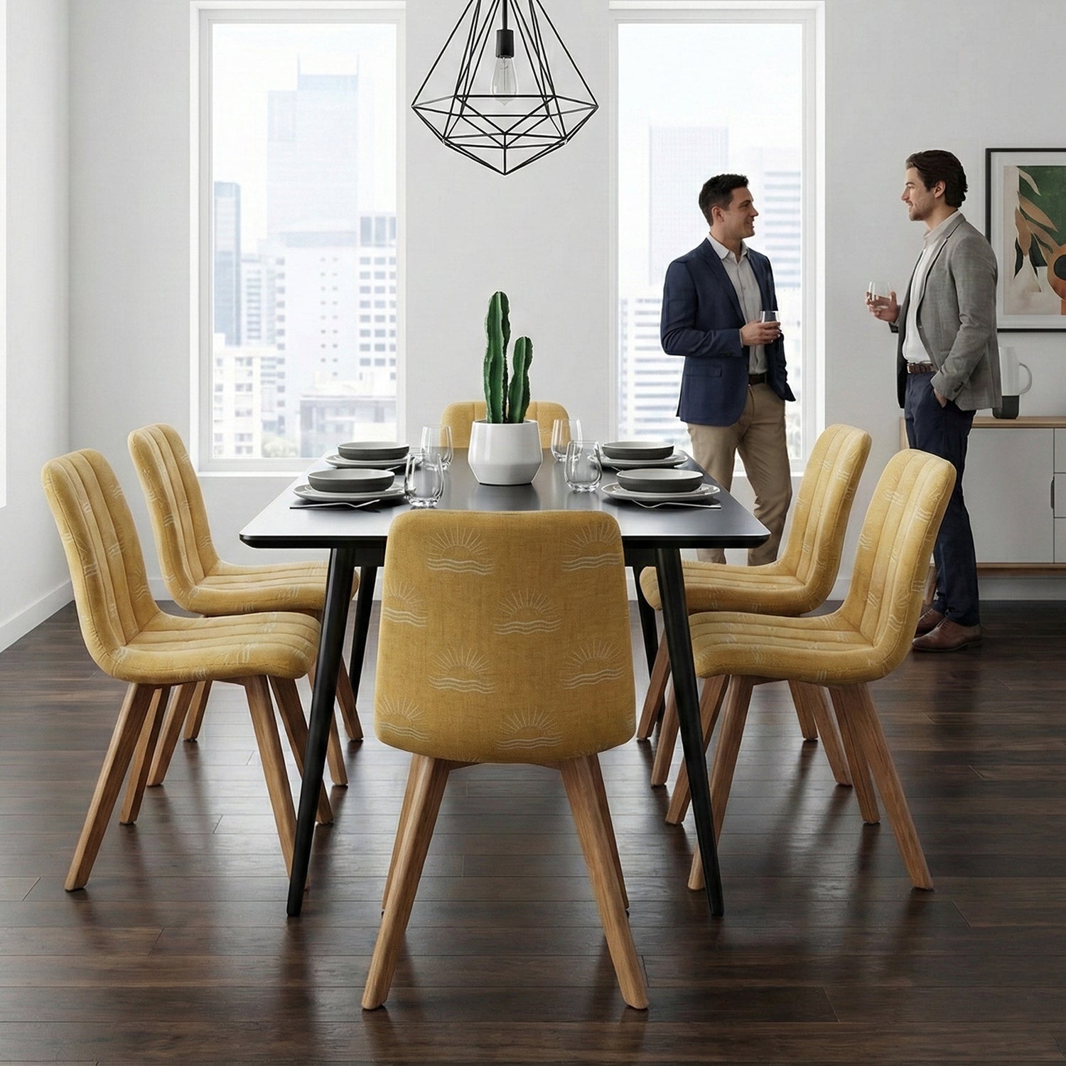 Cyber Homemake ● Silla de Comedor con Estampado de Sol y Mar Juego de 4 (Amarillo)