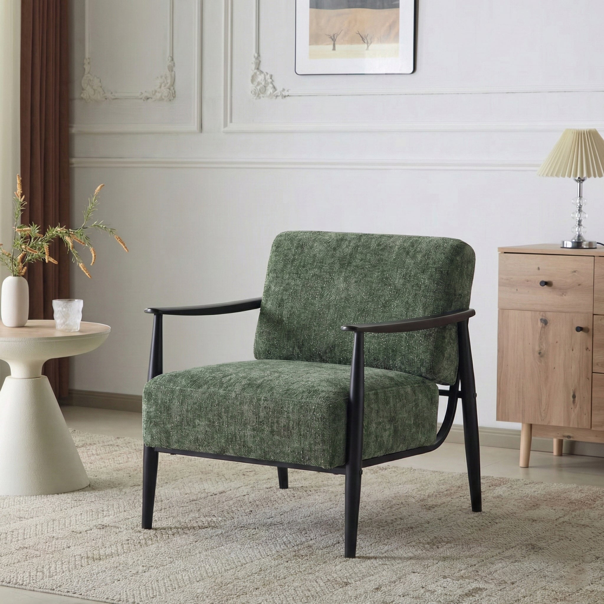 Cyber Homemake ● Sillón de Terciopelo Chenilla y Madera (Verde)