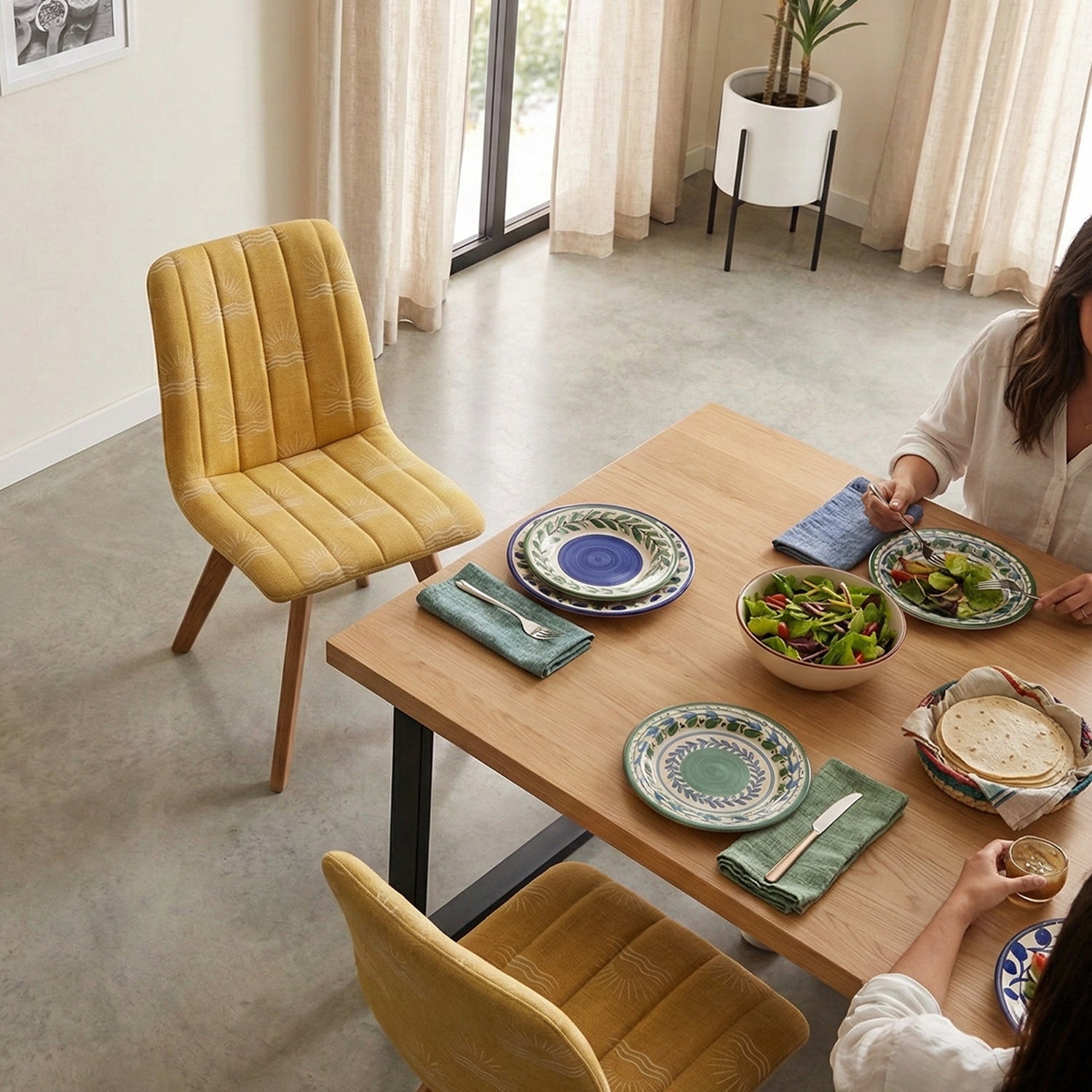 Cyber Homemake ● Silla de Comedor con Estampado de Sol y Mar Juego de 4 (Amarillo)