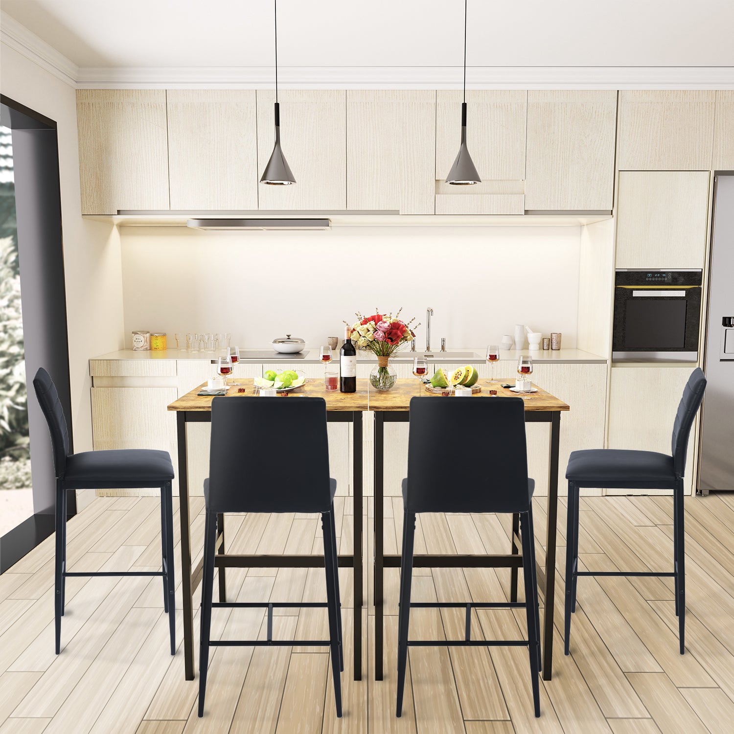 Juego de 2 Taburetes de Bar ContemporáNeos Respaldo Alto Negro