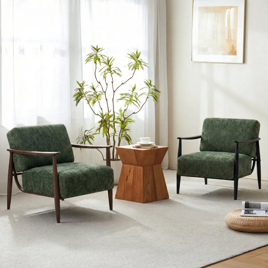 Cyber Homemake ● Sillón de Terciopelo Chenilla y Madera (Verde)