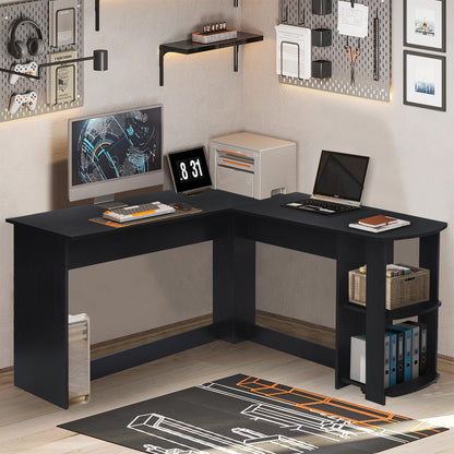 Escritorio en Forma de L con Estantes Abiertos Mesa de Juegos Grande Negro