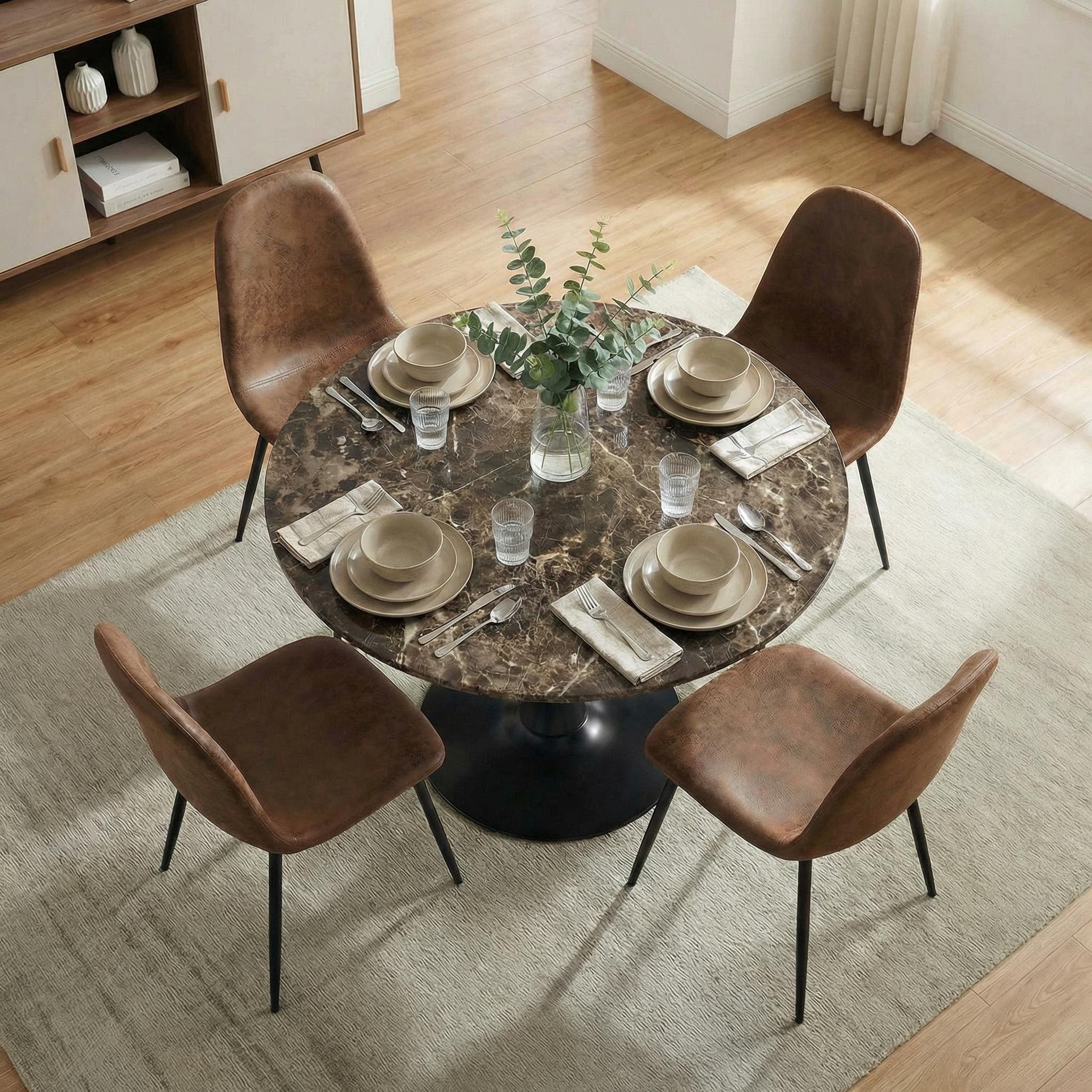Cyber Homemake ● Mesa de Comedor Redonda con Revestimiento de Mármol