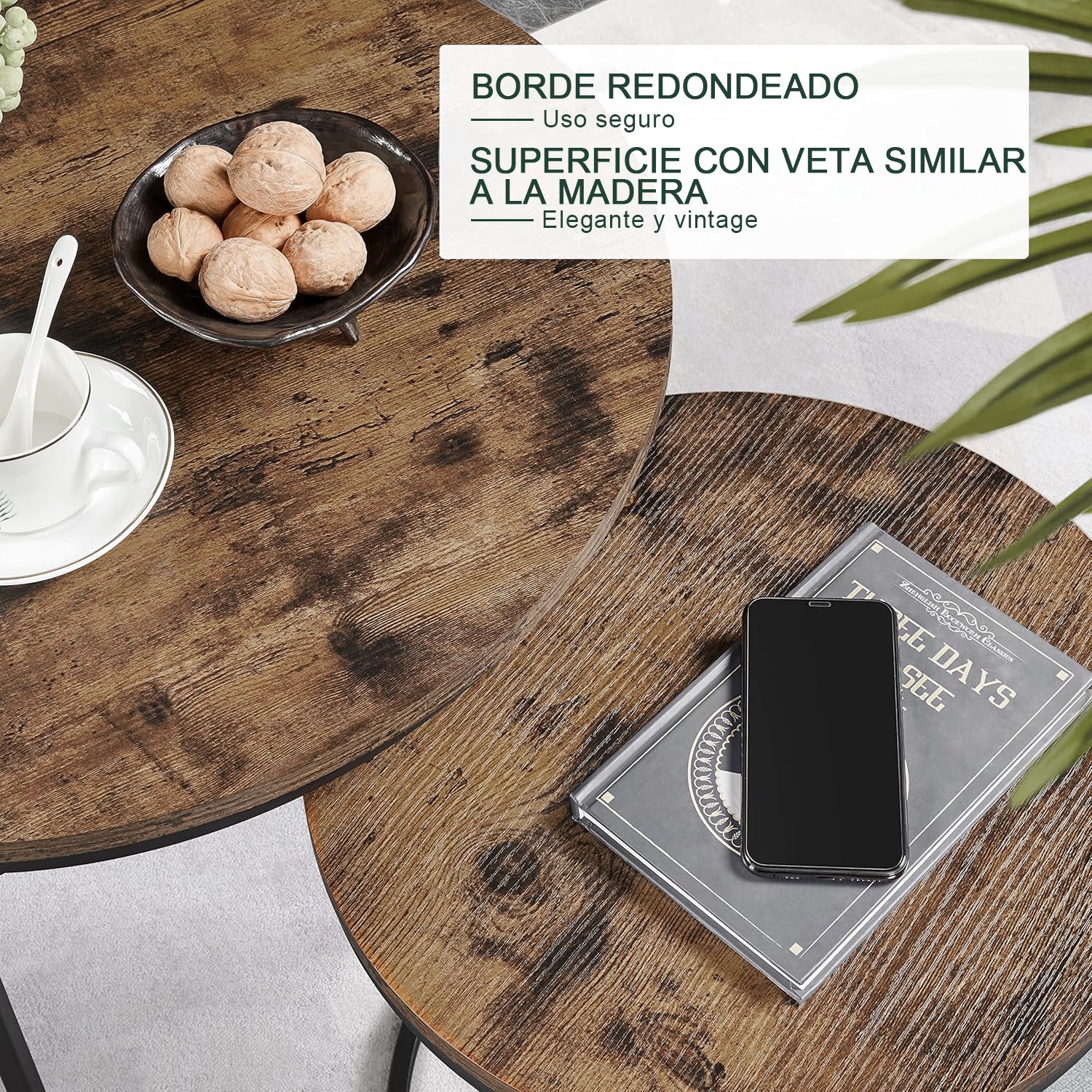 Set de 2 Mesas de Centro Redonda Marrón