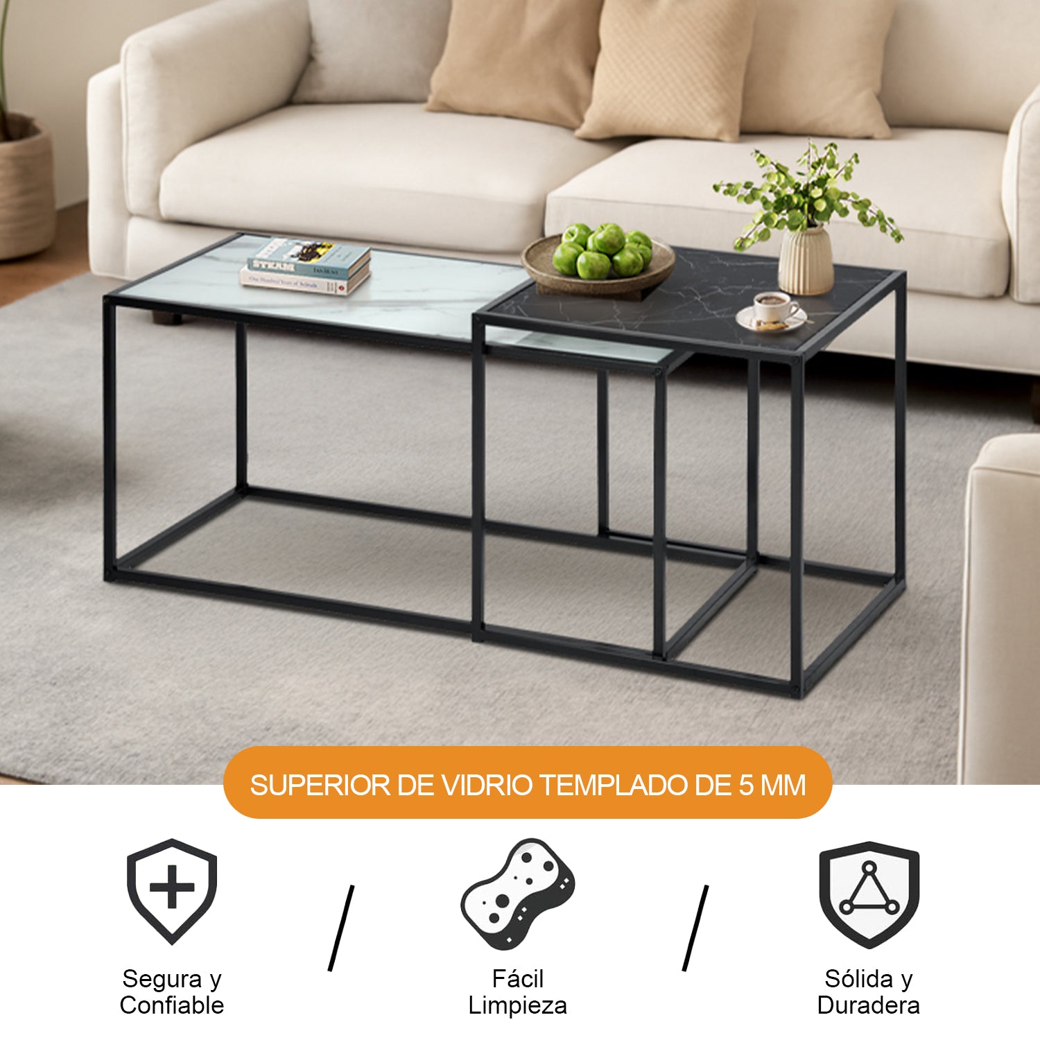 Juego de 2 Mesas de Centro en Blanco y Negro