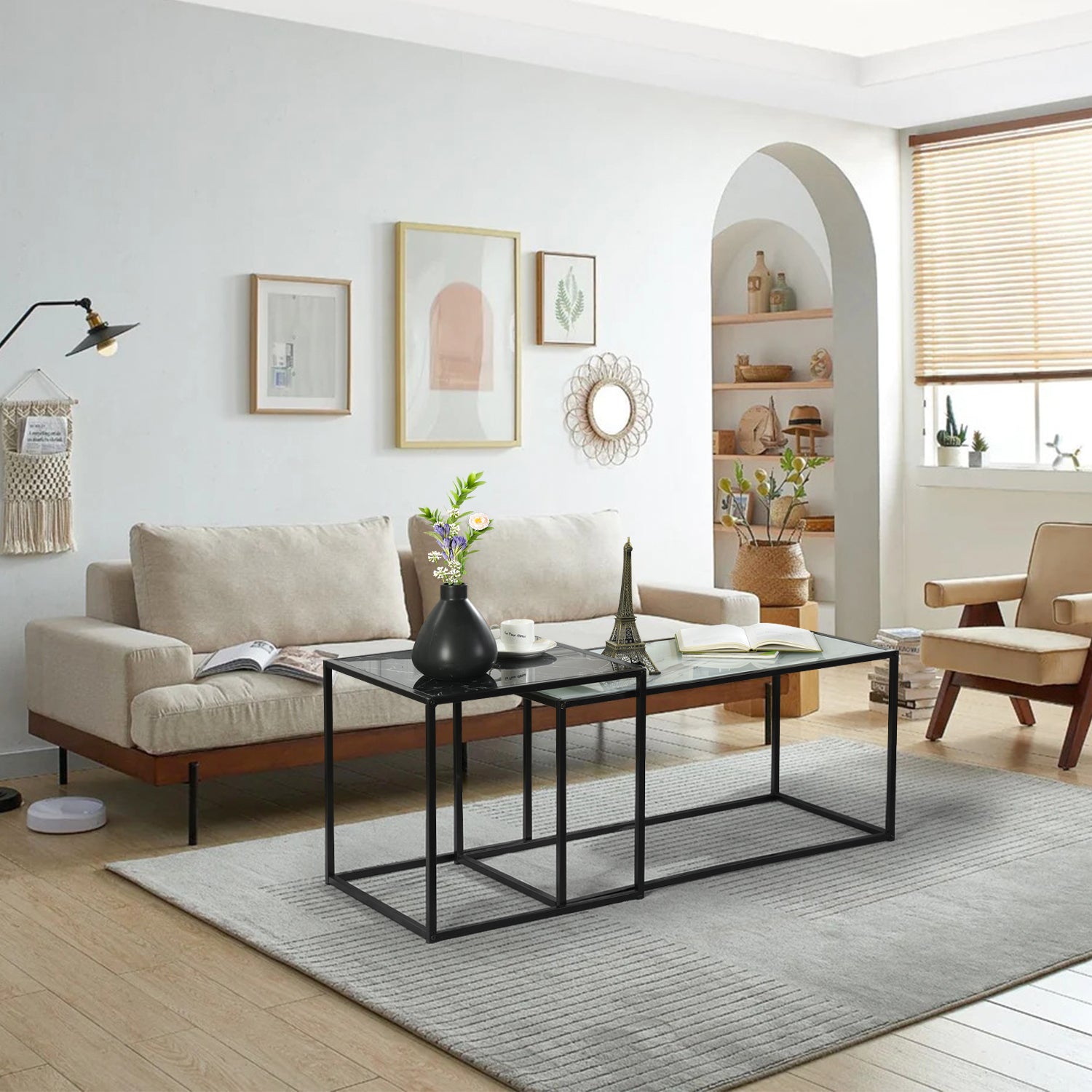 Juego de 2 Mesas de Centro en Blanco y Negro