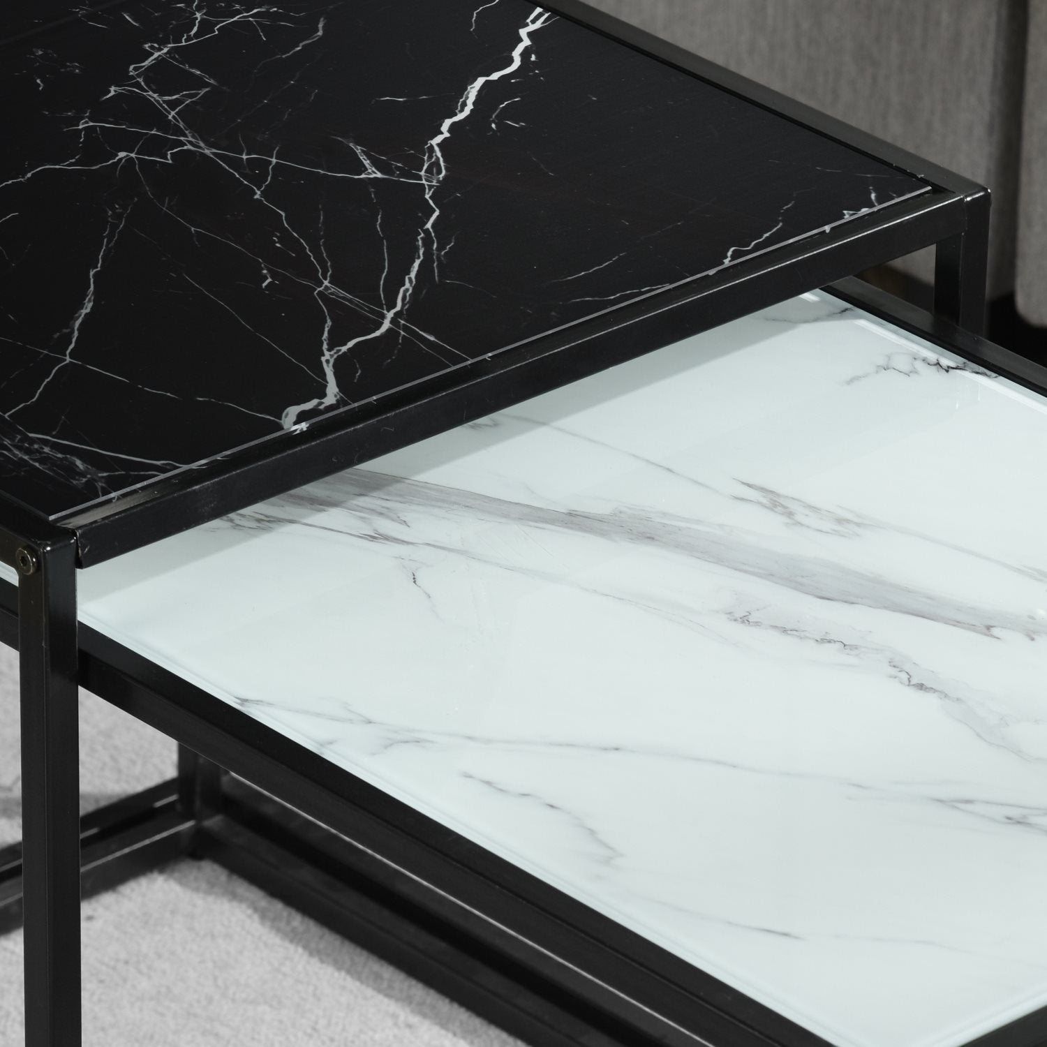 Juego de 2 Mesas de Centro en Blanco y Negro